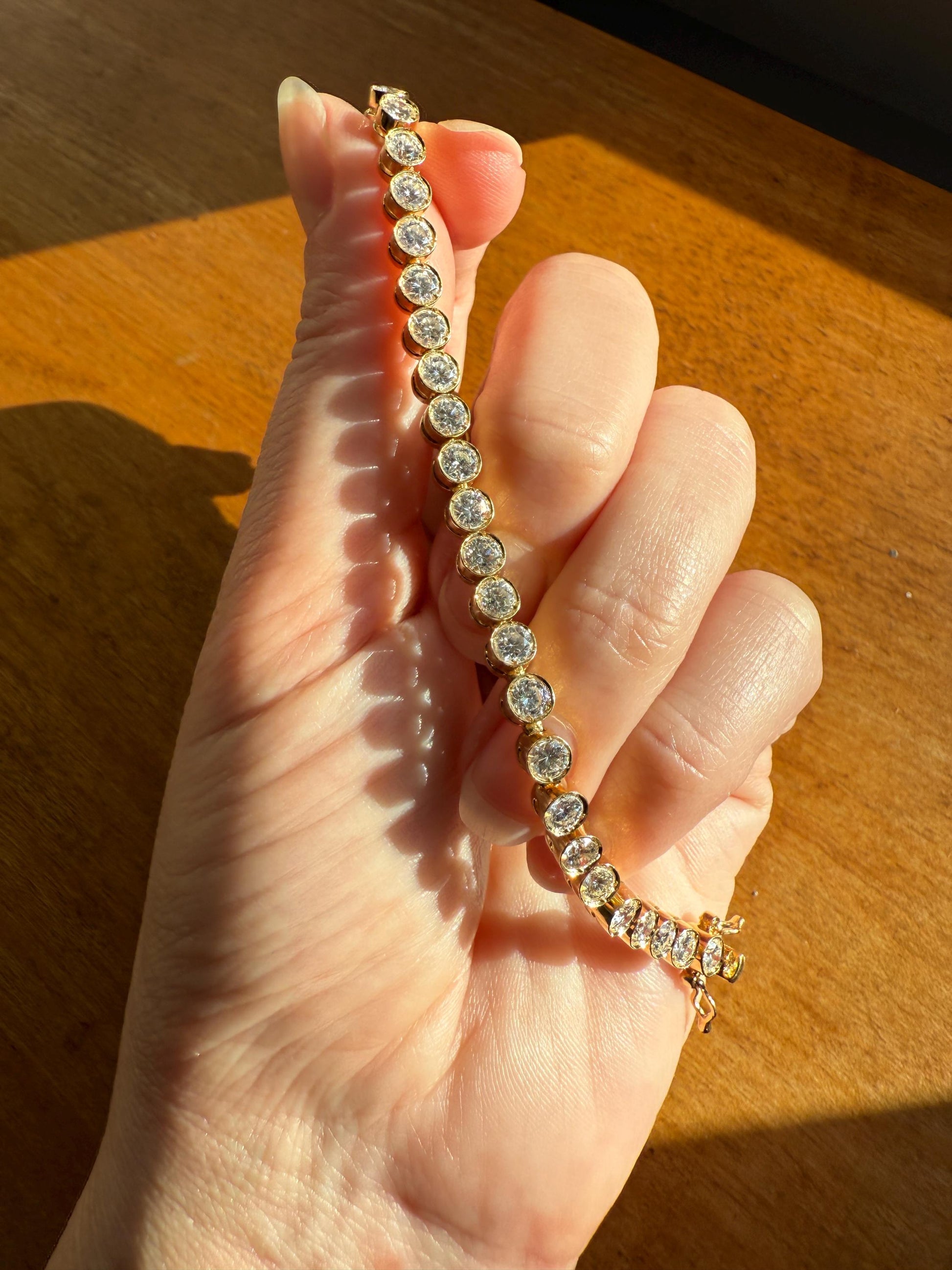 Vintage Seven CARAT Natural DIAMOND Tennis Bracelet French Bezel Set Line Eternity 18k Yellow Gold Solid 40 Stones