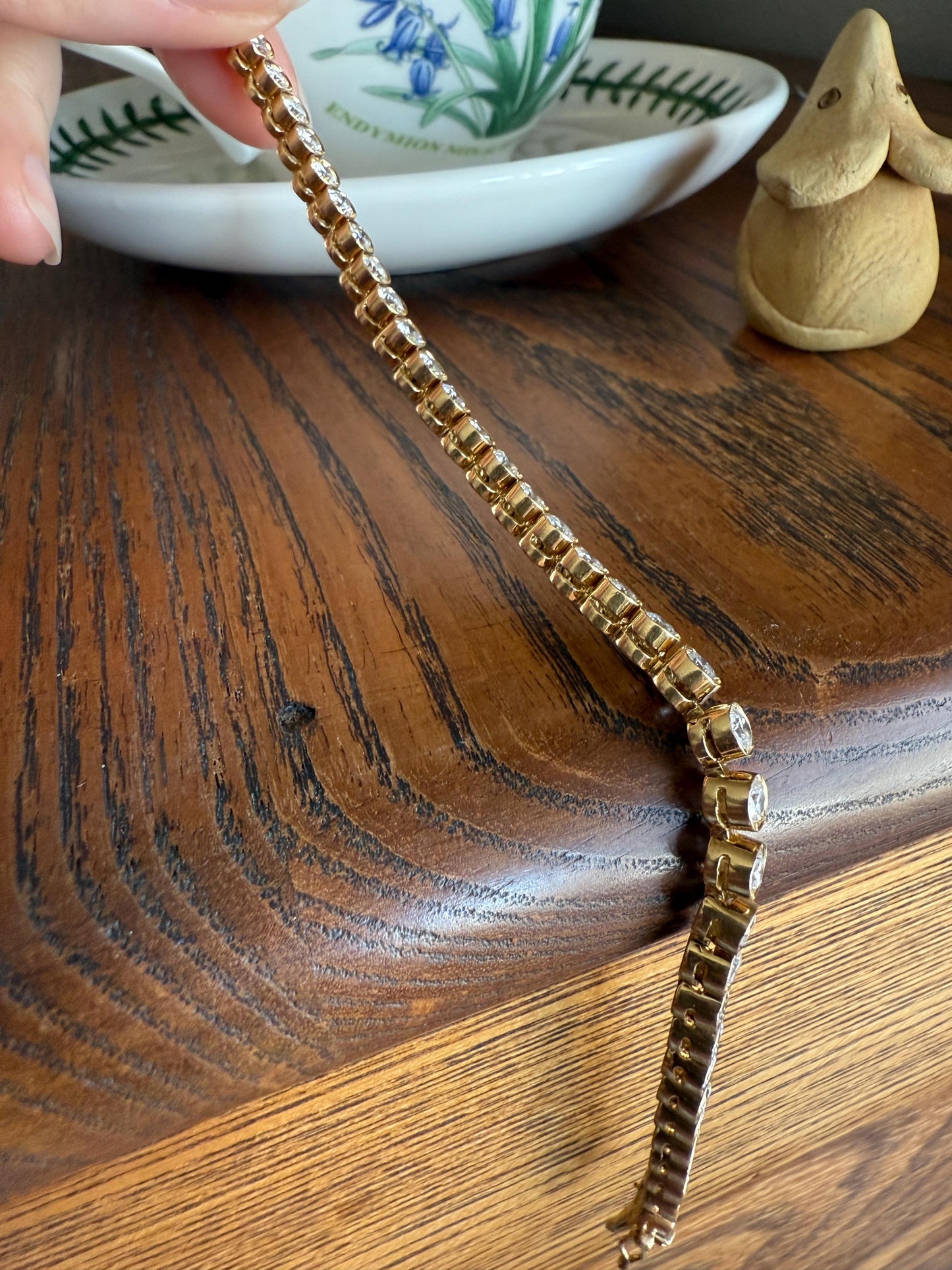 Vintage Seven CARAT Natural DIAMOND Tennis Bracelet French Bezel Set Line Eternity 18k Yellow Gold Solid 40 Stones