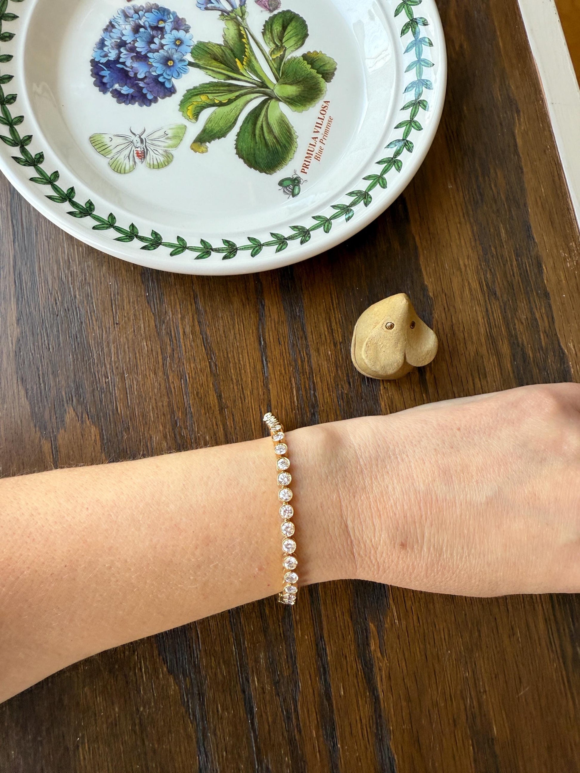 Vintage Seven CARAT Natural DIAMOND Tennis Bracelet French Bezel Set Line Eternity 18k Yellow Gold Solid 40 Stones