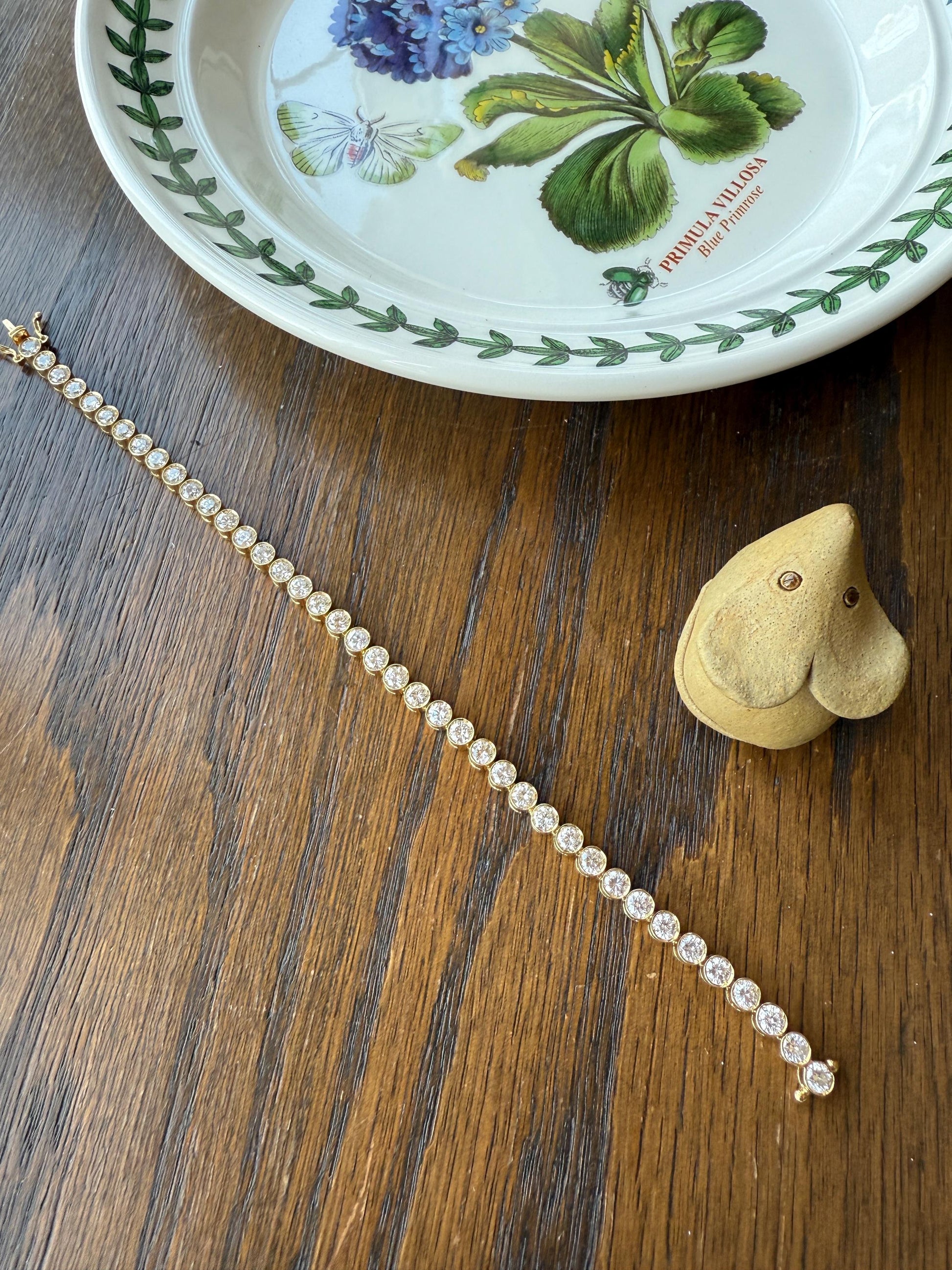 Vintage Seven CARAT Natural DIAMOND Tennis Bracelet French Bezel Set Line Eternity 18k Yellow Gold Solid 40 Stones