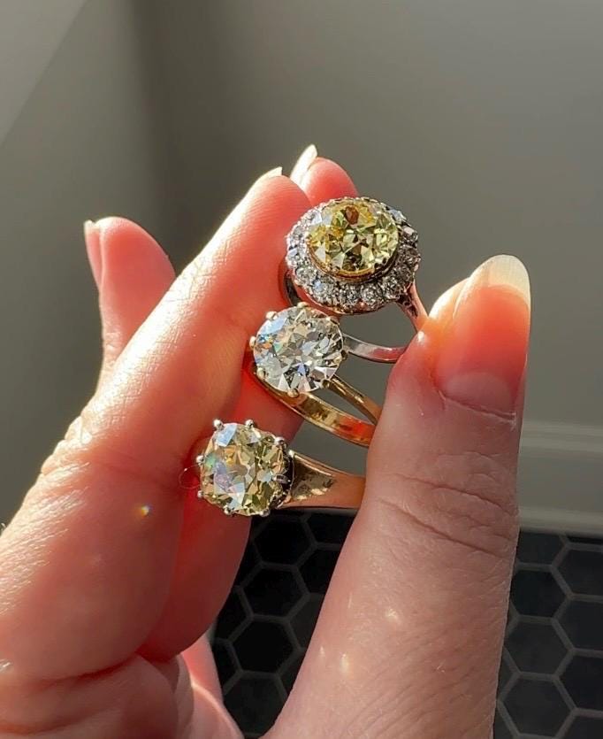 Exceptional Antique 2.6 CARAT Old European Cut DIAMOND Solitaire Engagement Ring 18k Gold Solid Yellow Tall Prong Setting Stacker