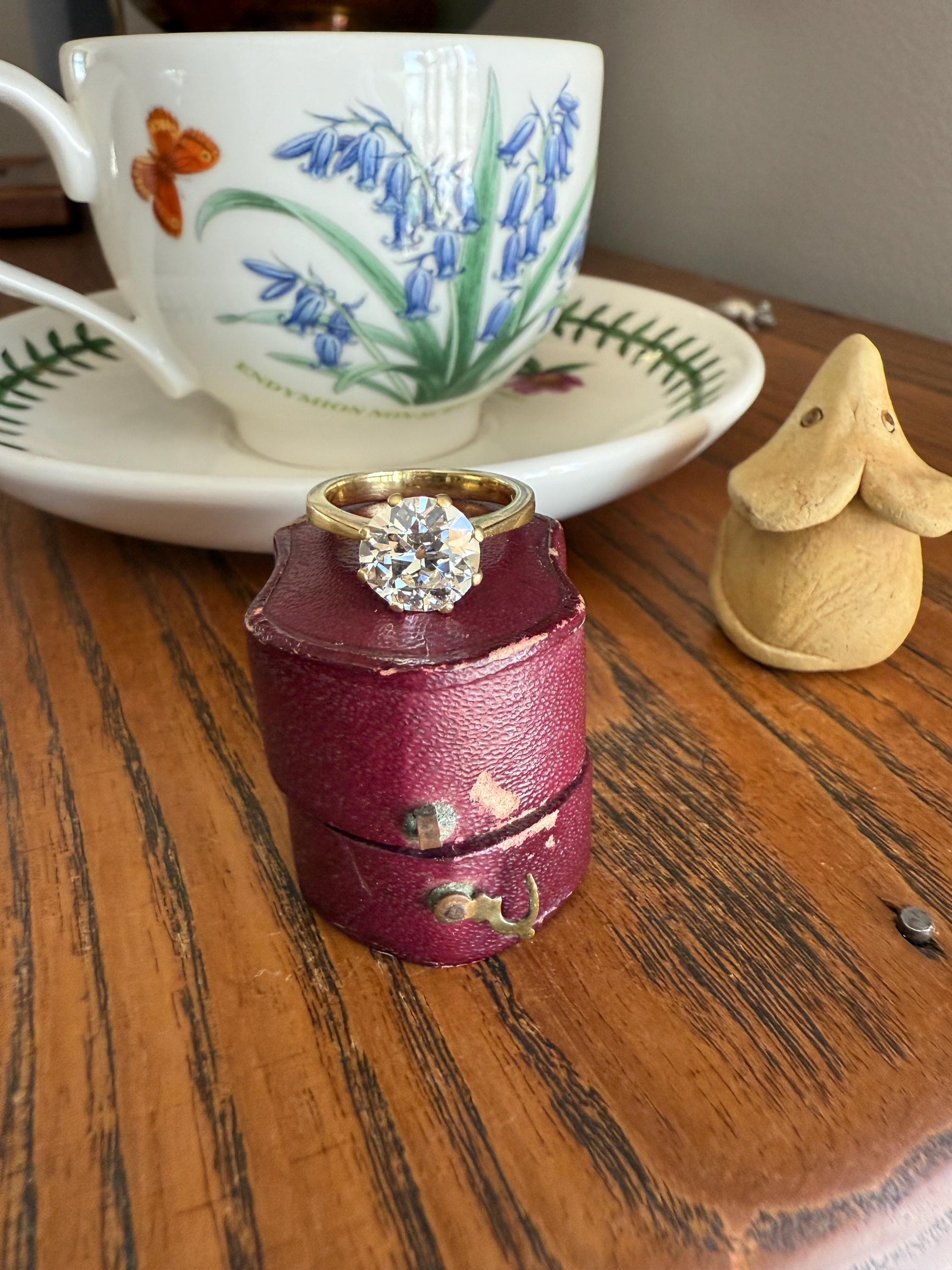 Exceptional Antique 2.6 CARAT Old European Cut DIAMOND Solitaire Engagement Ring 18k Gold Solid Yellow Tall Prong Setting Stacker