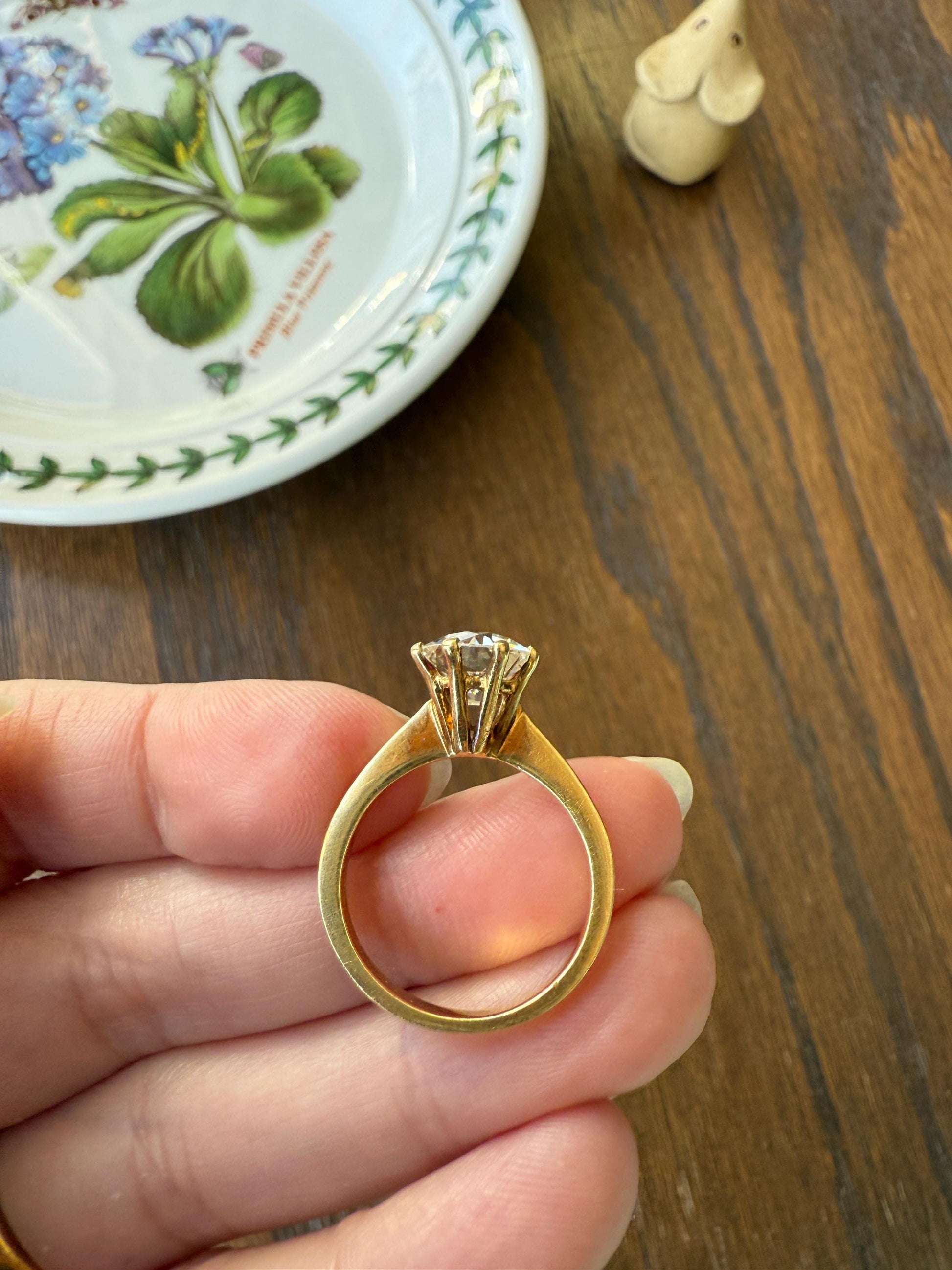 Exceptional Antique 2.6 CARAT Old European Cut DIAMOND Solitaire Engagement Ring 18k Gold Solid Yellow Tall Prong Setting Stacker