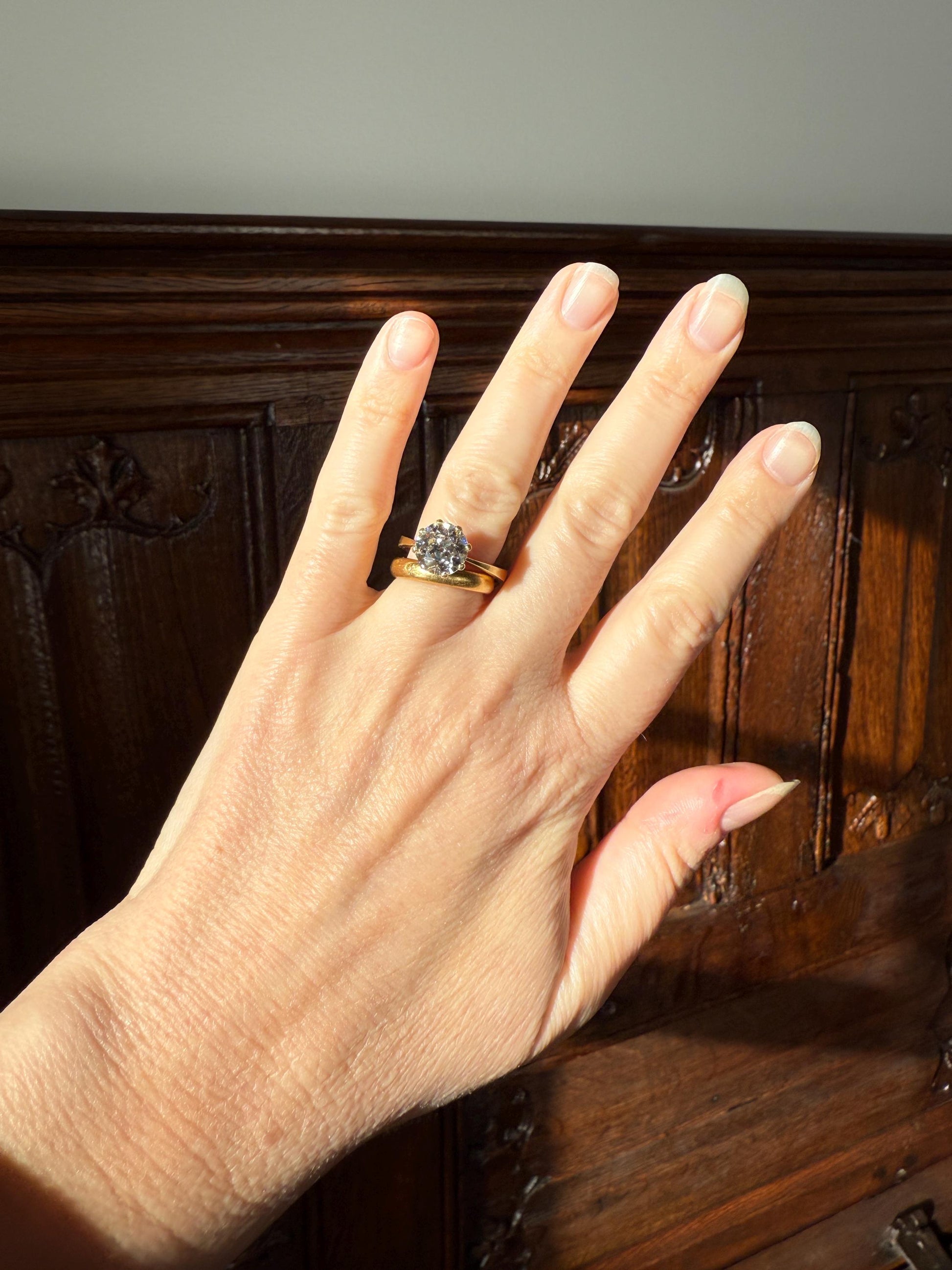 Exceptional Antique 2.6 CARAT Old European Cut DIAMOND Solitaire Engagement Ring 18k Gold Solid Yellow Tall Prong Setting Stacker