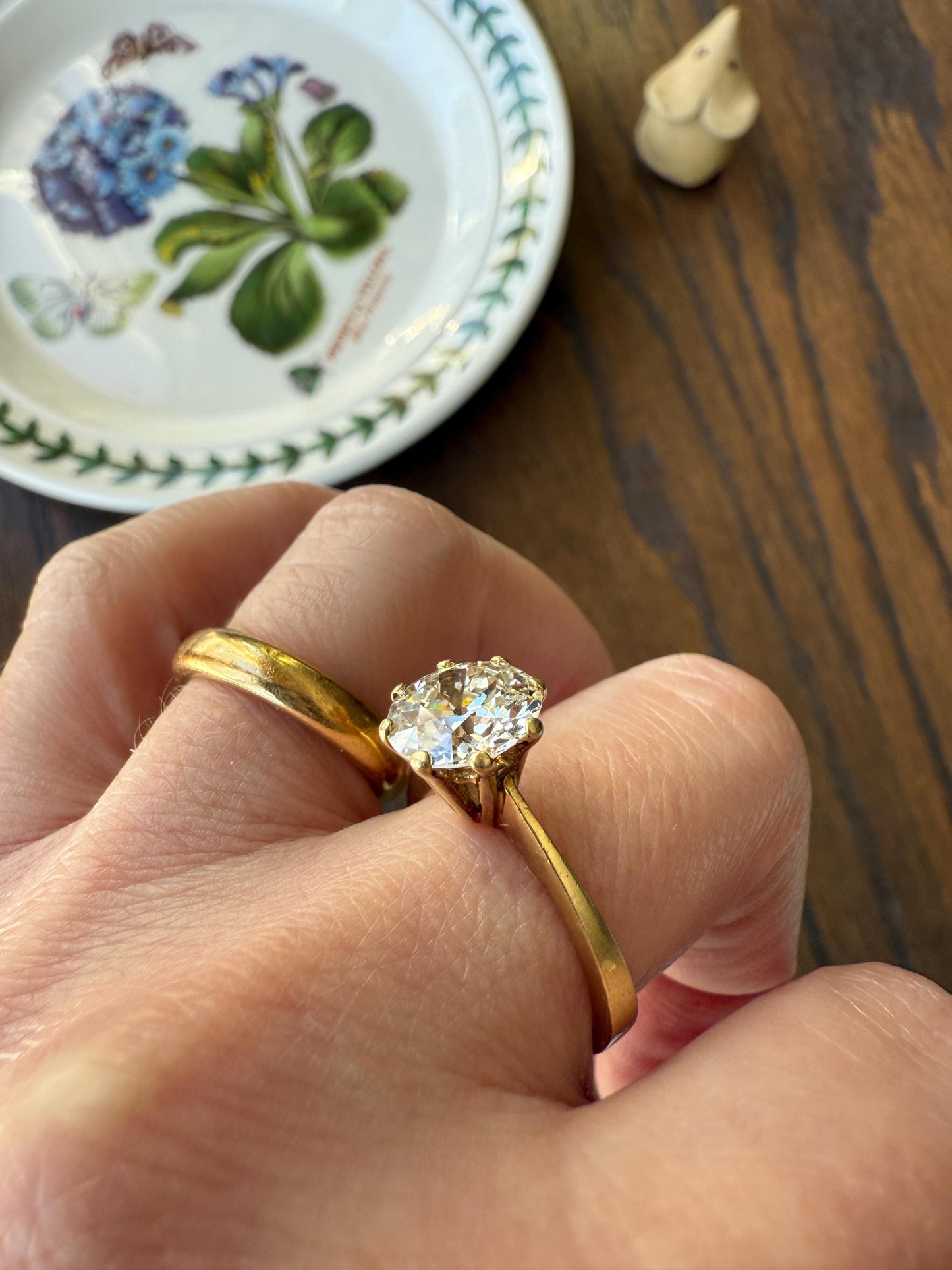 Exceptional Antique 2.6 CARAT Old European Cut DIAMOND Solitaire Engagement Ring 18k Gold Solid Yellow Tall Prong Setting Stacker