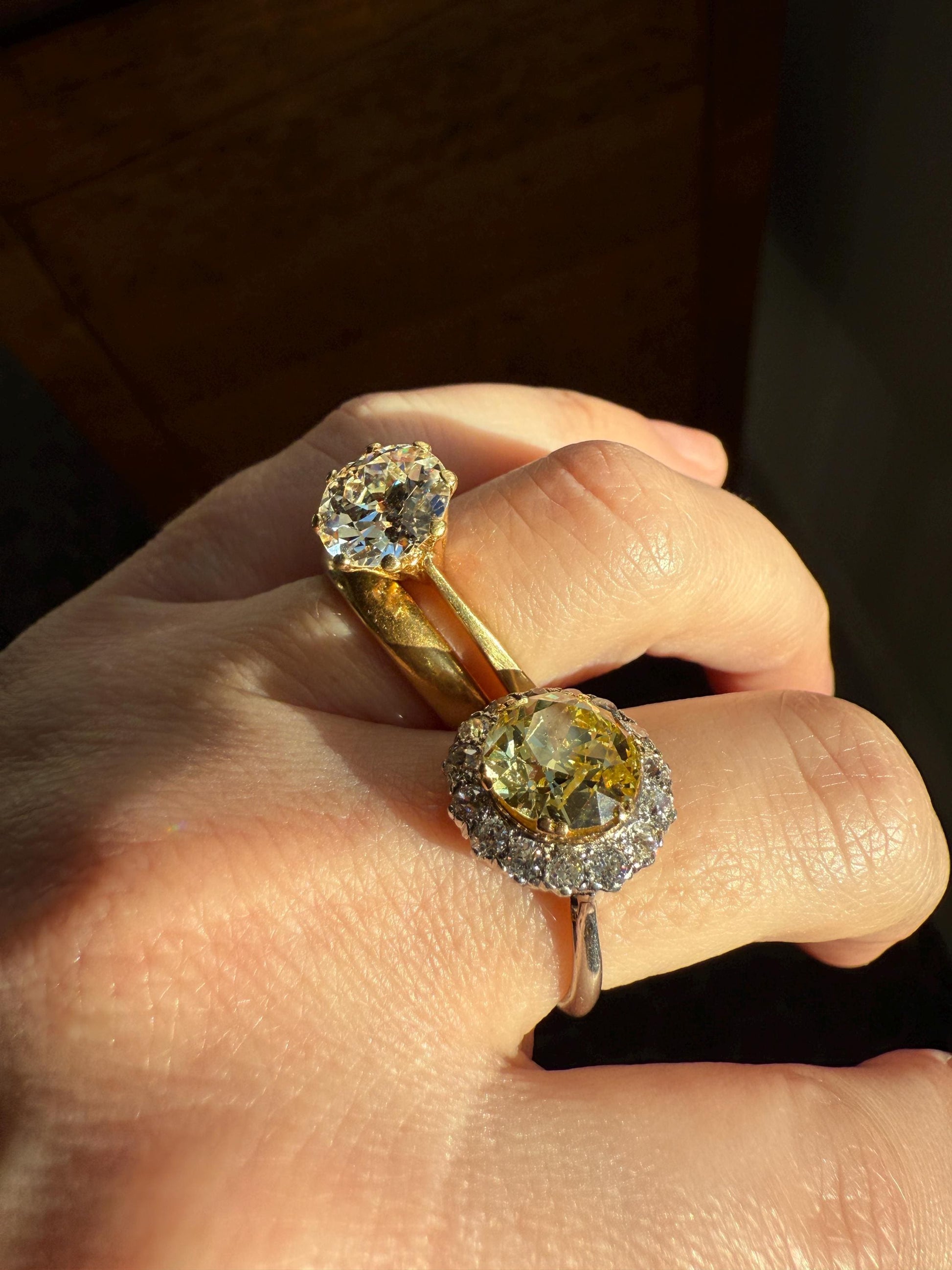 Exceptional Antique 2.6 CARAT Old European Cut DIAMOND Solitaire Engagement Ring 18k Gold Solid Yellow Tall Prong Setting Stacker