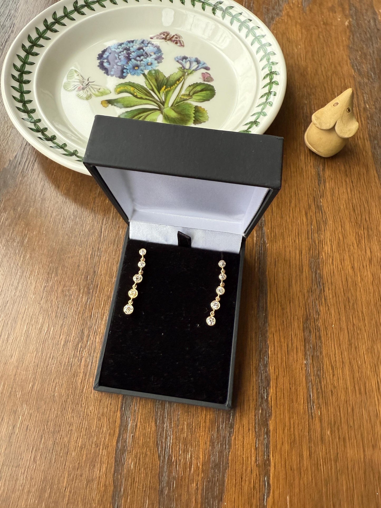 Vintage Dangle Earrings Ten Antique 2.2 Carats Old Mine Cut DIAMOND 18k Gold Linear Five Stone Bezel Set Long Sparklers