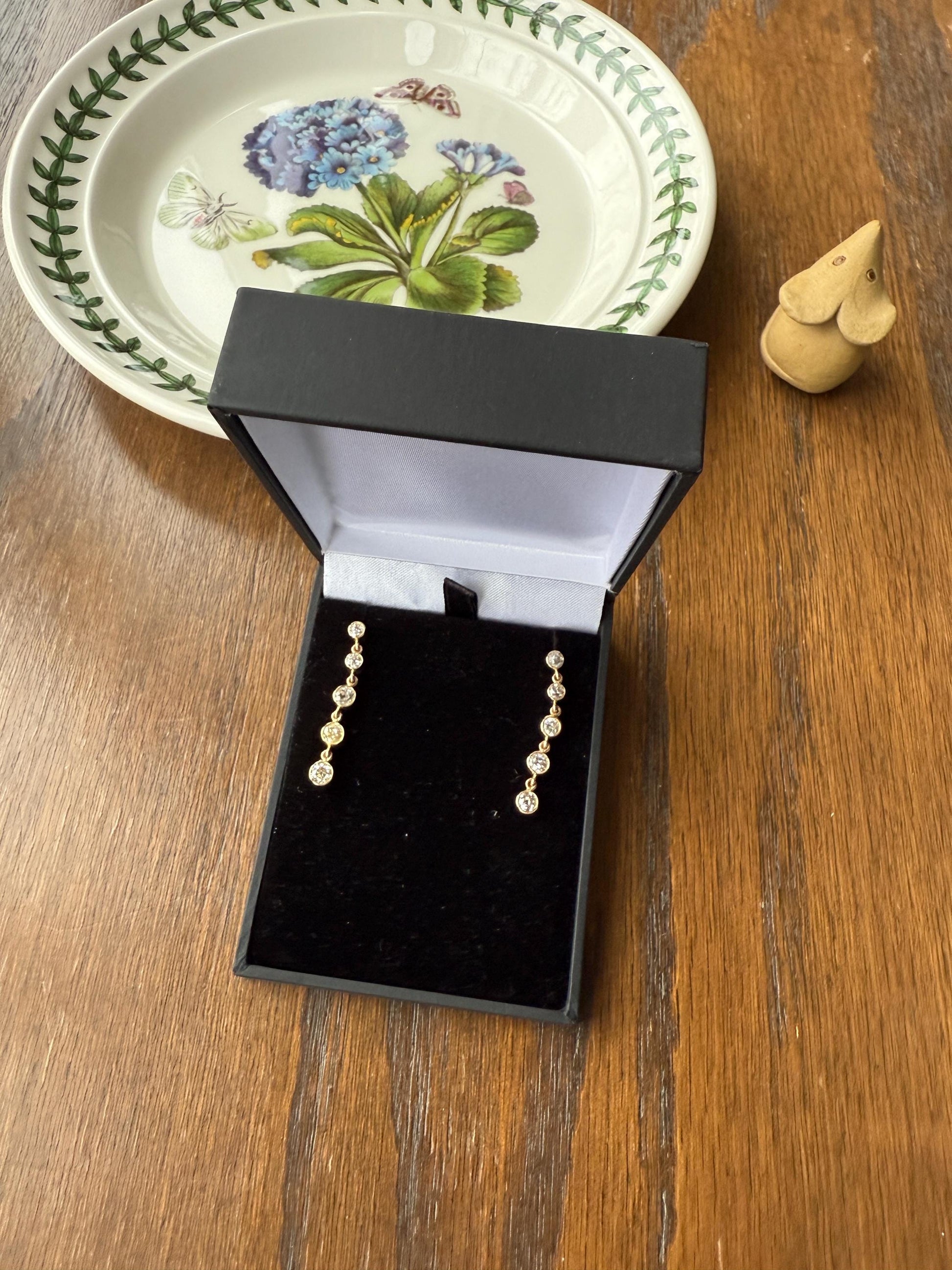 Vintage Dangle Earrings Ten Antique 2.2 Carats Old Mine Cut DIAMOND 18k Gold Linear Five Stone Bezel Set Long Sparklers