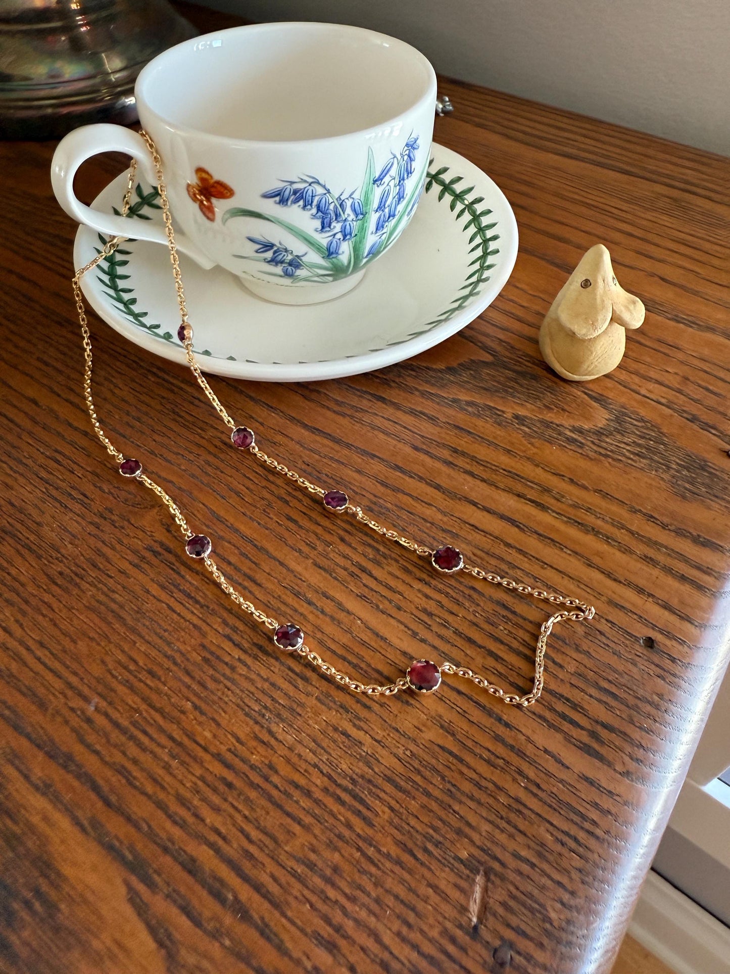 Gorgeous Perpignan GARNET Station Chain Necklace 18k Gold Bezel Set Pendants Rose Cut Closed Back Almandine Glowing Rare Pendant Holder