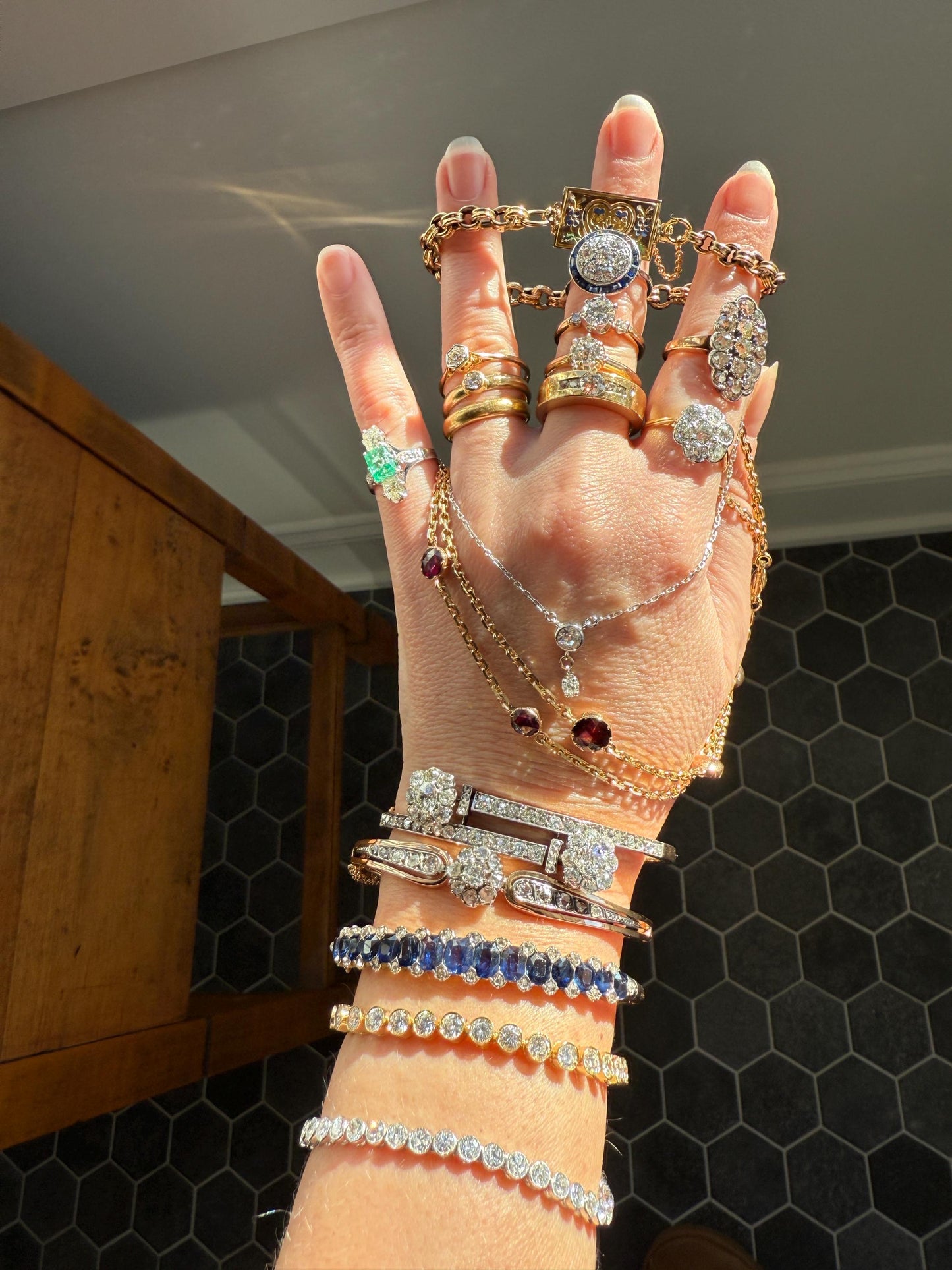 Antique 7 CARAT Natural SAPPHIRE Encrusted Hinged Bangle Bracelet 18k Gold Silver Rose Cut Spacers Gemset Prong Victorian Wriststack