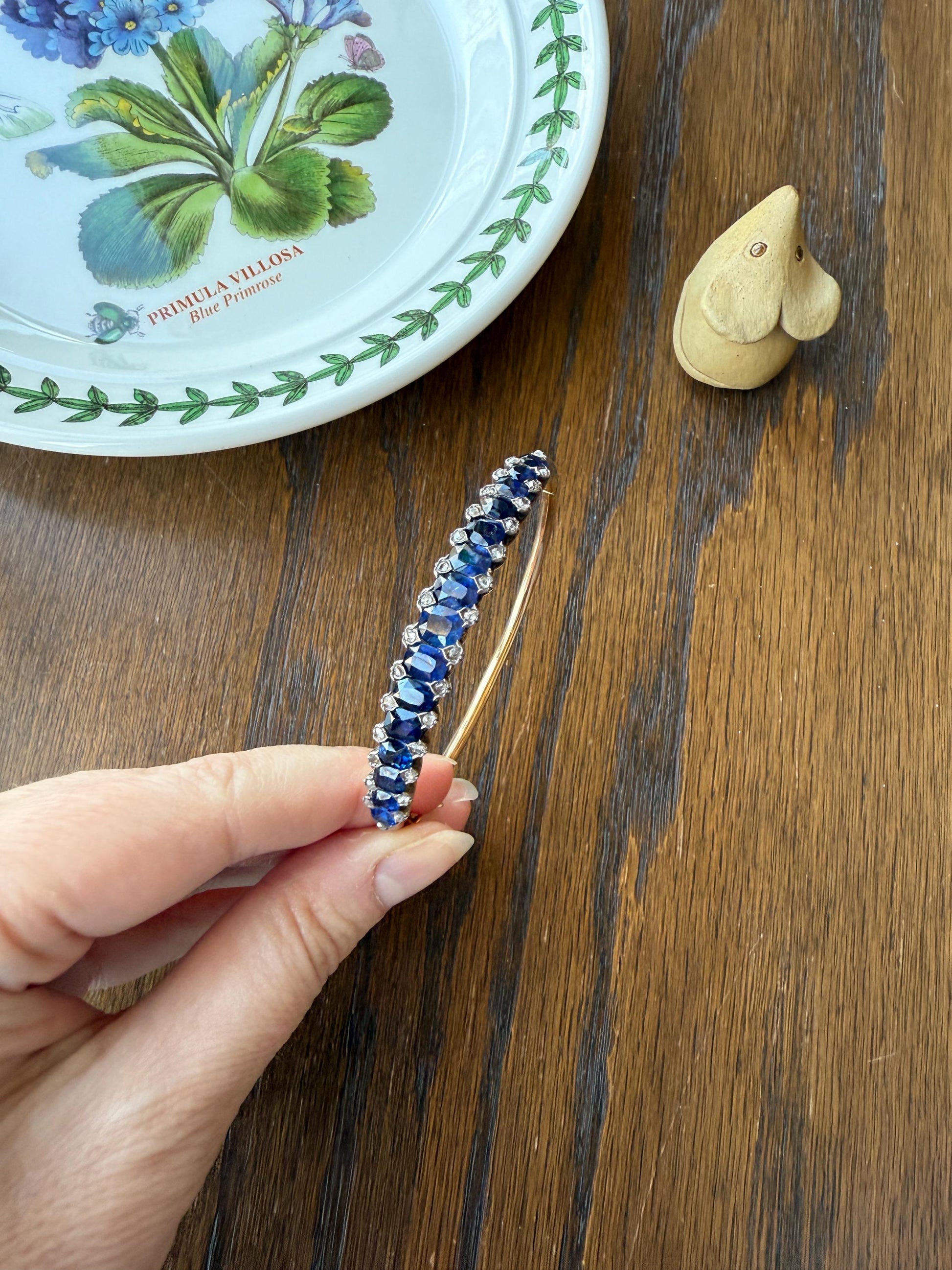 Antique 7 CARAT Natural SAPPHIRE Encrusted Hinged Bangle Bracelet 18k Gold Silver Rose Cut Spacers Gemset Prong Victorian Wriststack