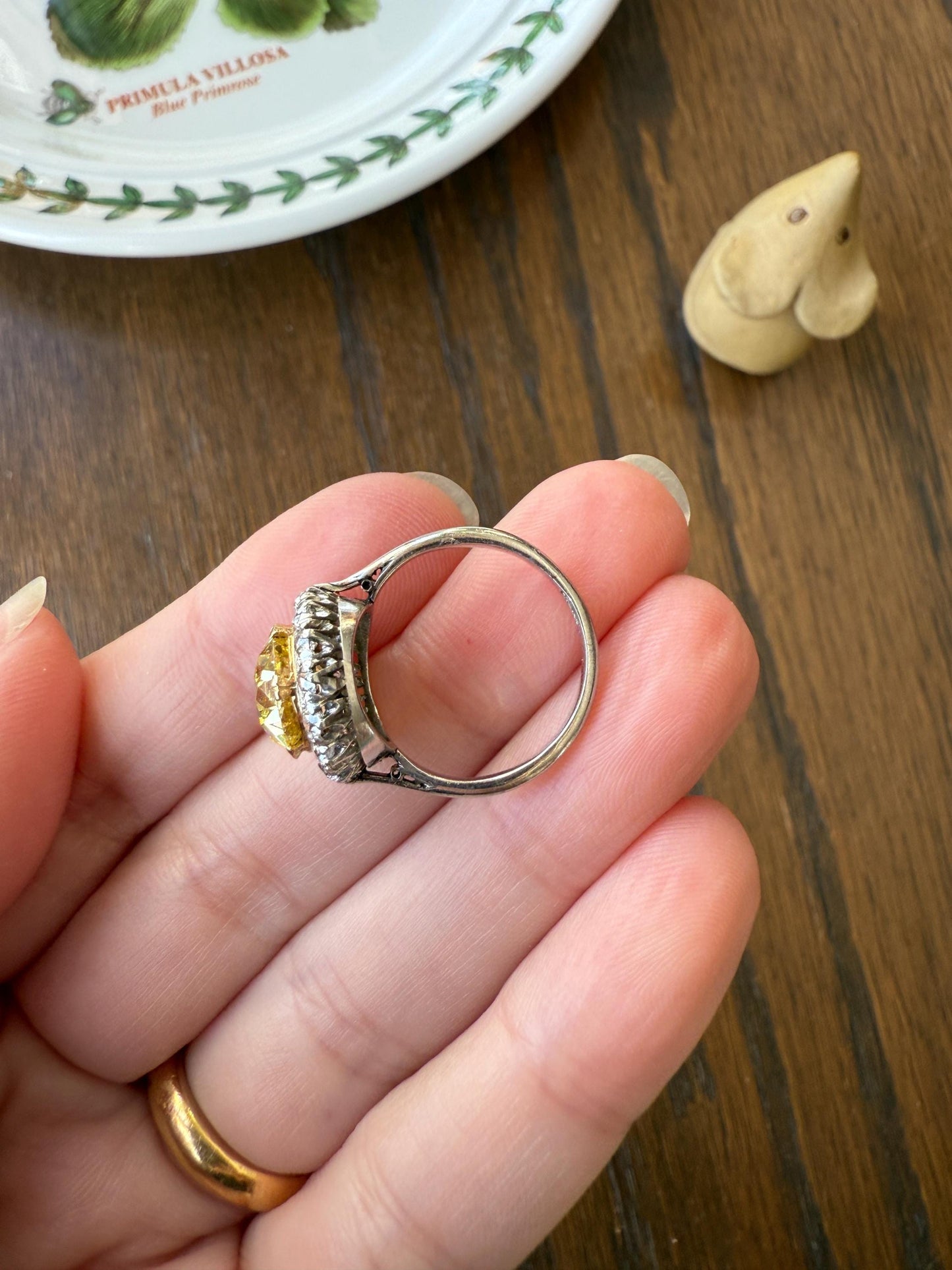 ANTIQUE Fancy Canary Yellow 2.9 Carat Old Mine Cut Diamond Colorless OMC Halo 3.65Ctw Cluster Ring Edwardian Platinum