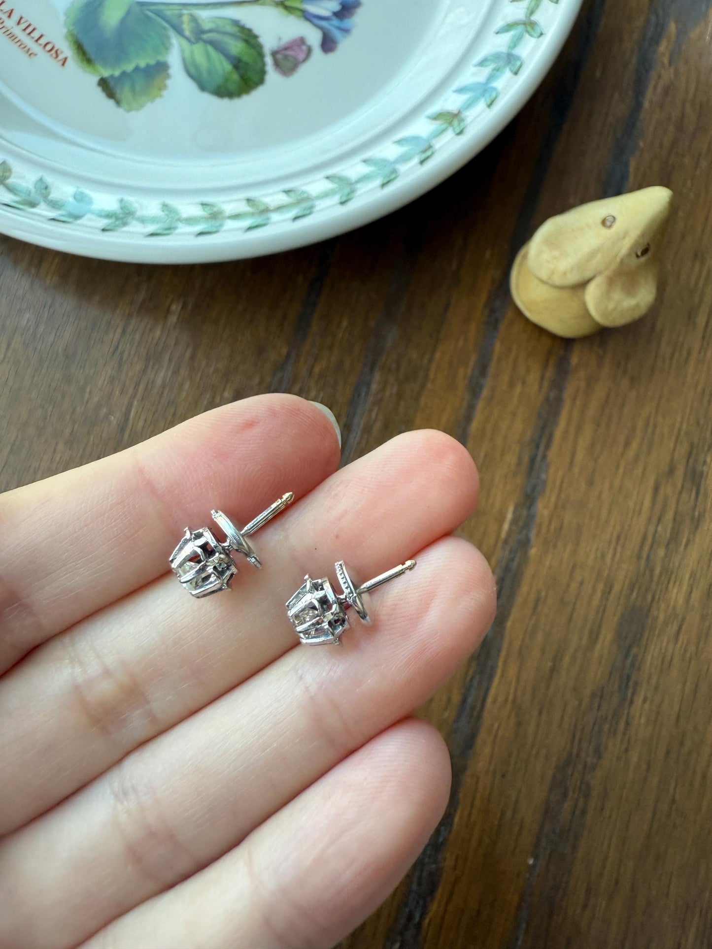 Antique .7 Carat Tdw Old Mine Cut DIAMOND Natural Stud Earrings 18k White Gold Bridal Something Old Minimalist OMC