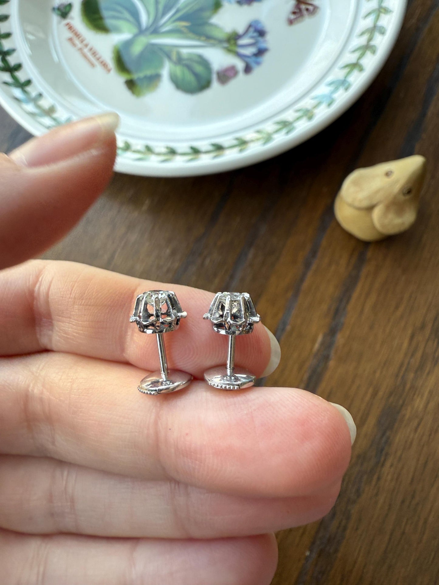 Antique .7 Carat Tdw Old Mine Cut DIAMOND Natural Stud Earrings 18k White Gold Bridal Something Old Minimalist OMC