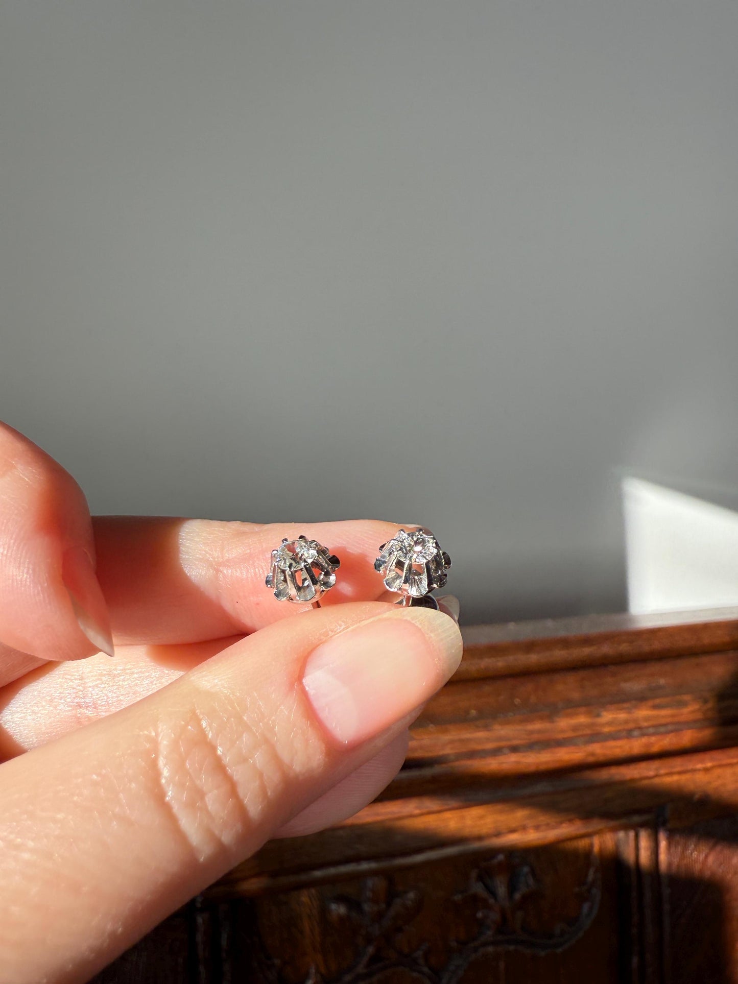 Antique .7 Carat Tdw Old Mine Cut DIAMOND Natural Stud Earrings 18k White Gold Bridal Something Old Minimalist OMC