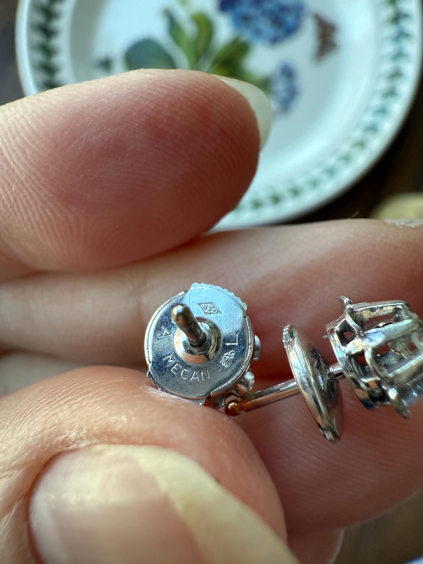 Antique .7 Carat Tdw Old Mine Cut DIAMOND Natural Stud Earrings 18k White Gold Bridal Something Old Minimalist OMC