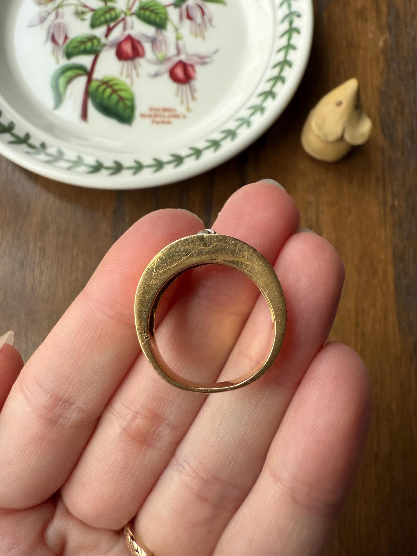 Chunky Unisex Eye Clean .9 Carat Ctw Old Mine Cut DIAMOND Cigar Band Heavy 8.2g 18k Gold Gypsy Ring Stacker Five Stone Vintage to Antique