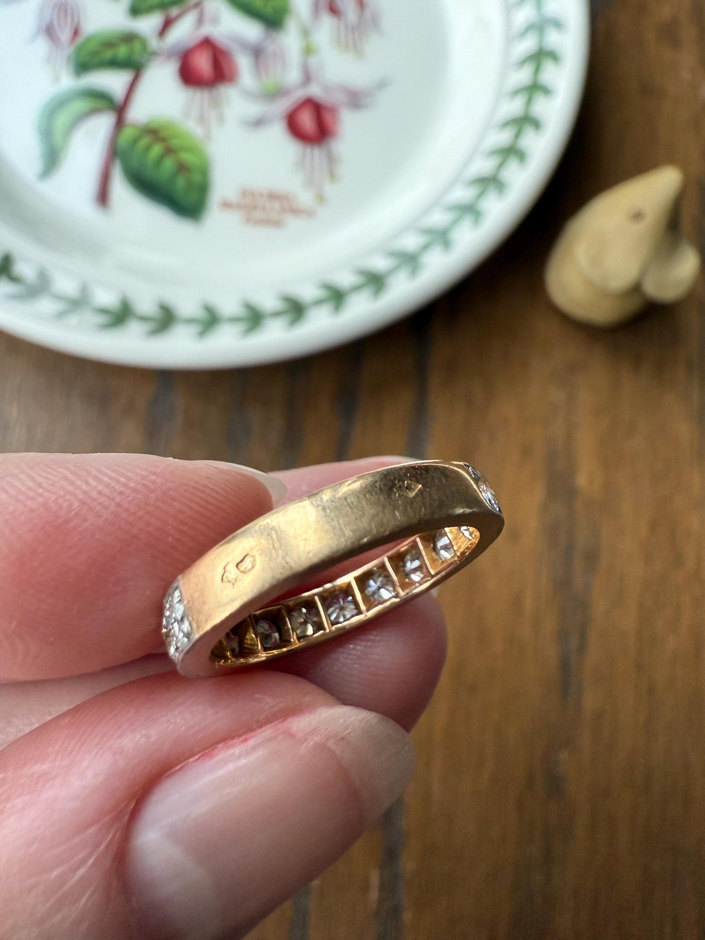 French Vintage Almost Eternity 1.8 Carat Transitional Cut Diamond Wedding Cigar Band Ring 3/4 Hoop 18k Gold Platinum Stacker Half Hoop