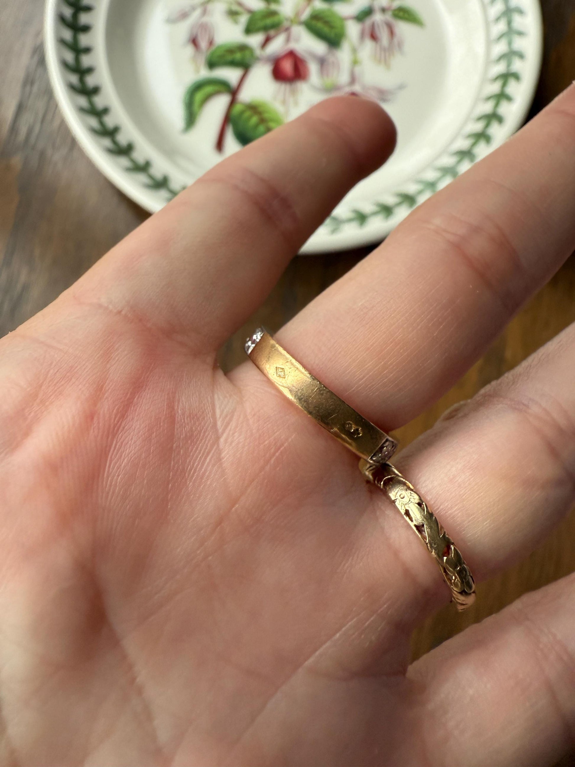 French Vintage Almost Eternity 1.8 Carat Transitional Cut Diamond Wedding Cigar Band Ring 3/4 Hoop 18k Gold Platinum Stacker Half Hoop