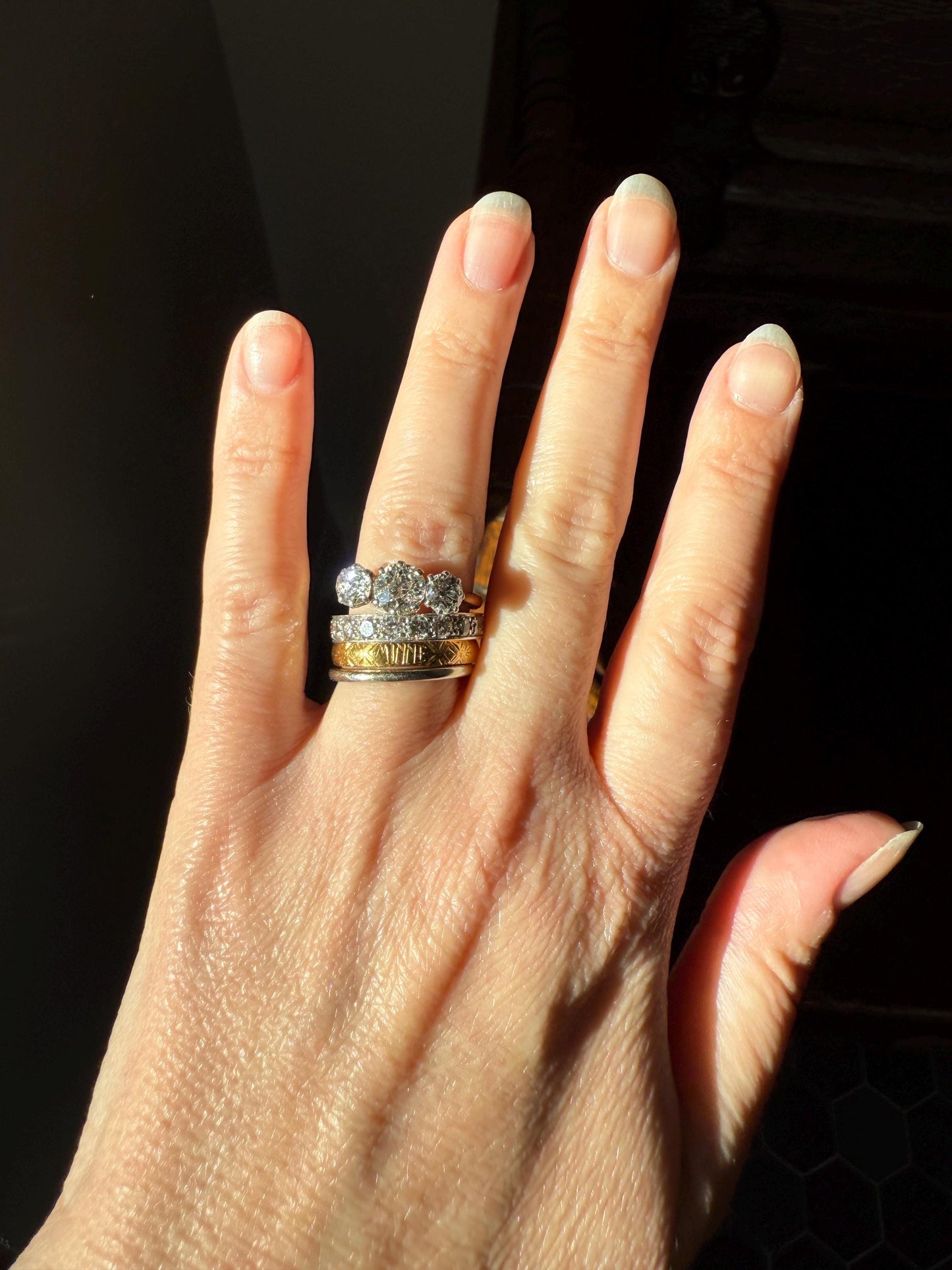 DATED "Sweetheart to Wife" Vintage Wedding Band 18k White Gold January 10, 1951 Skinny Stacker Ring Romantic Posey Poesy Shreve Crump Low