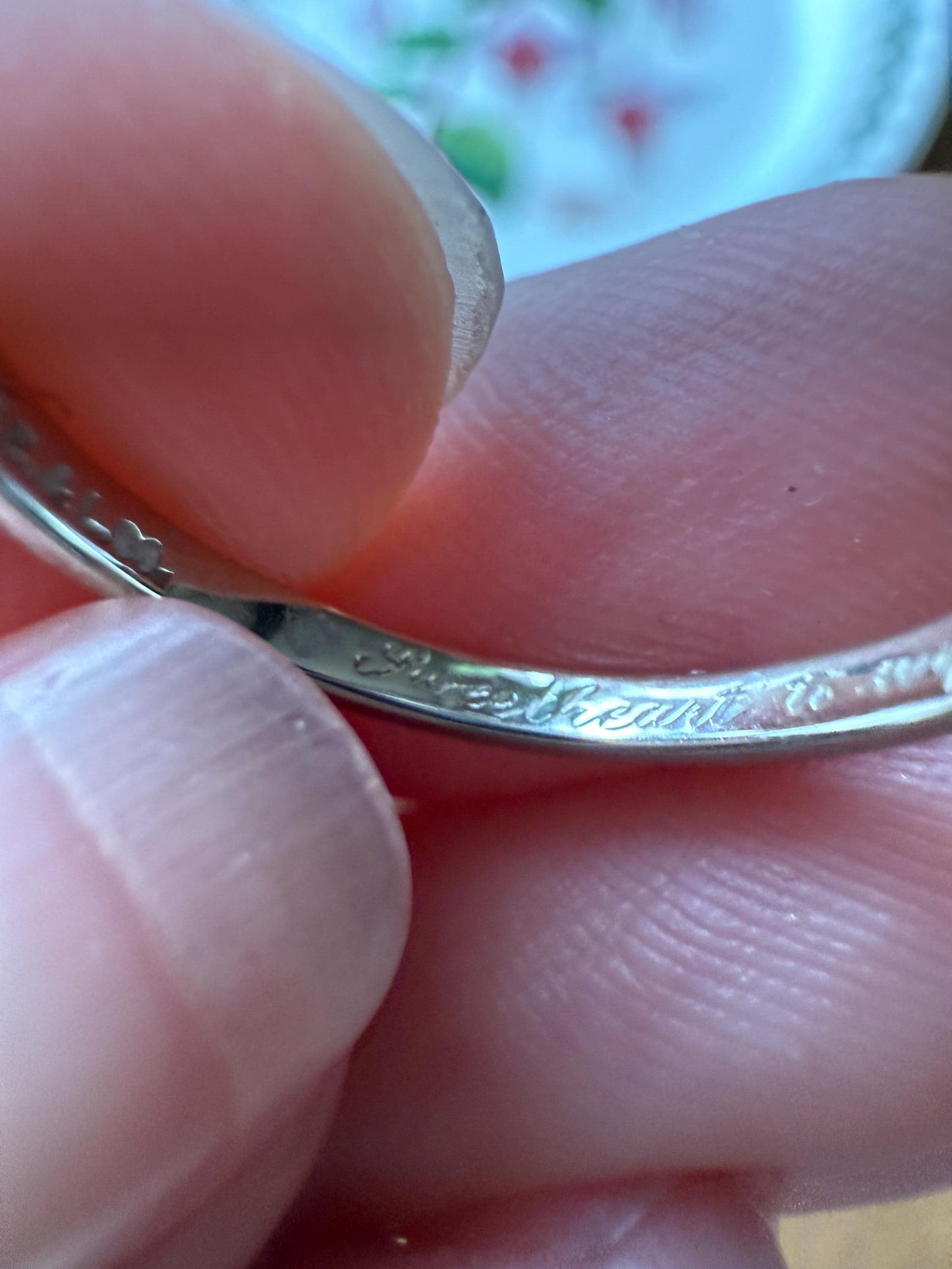 DATED "Sweetheart to Wife" Vintage Wedding Band 18k White Gold January 10, 1951 Skinny Stacker Ring Romantic Posey Poesy Shreve Crump Low