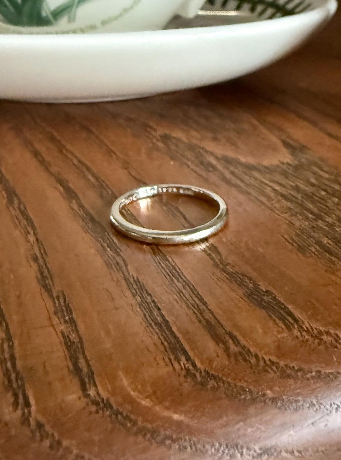 DATED "Sweetheart to Wife" Vintage Wedding Band 18k White Gold January 10, 1951 Skinny Stacker Ring Romantic Posey Poesy Shreve Crump Low