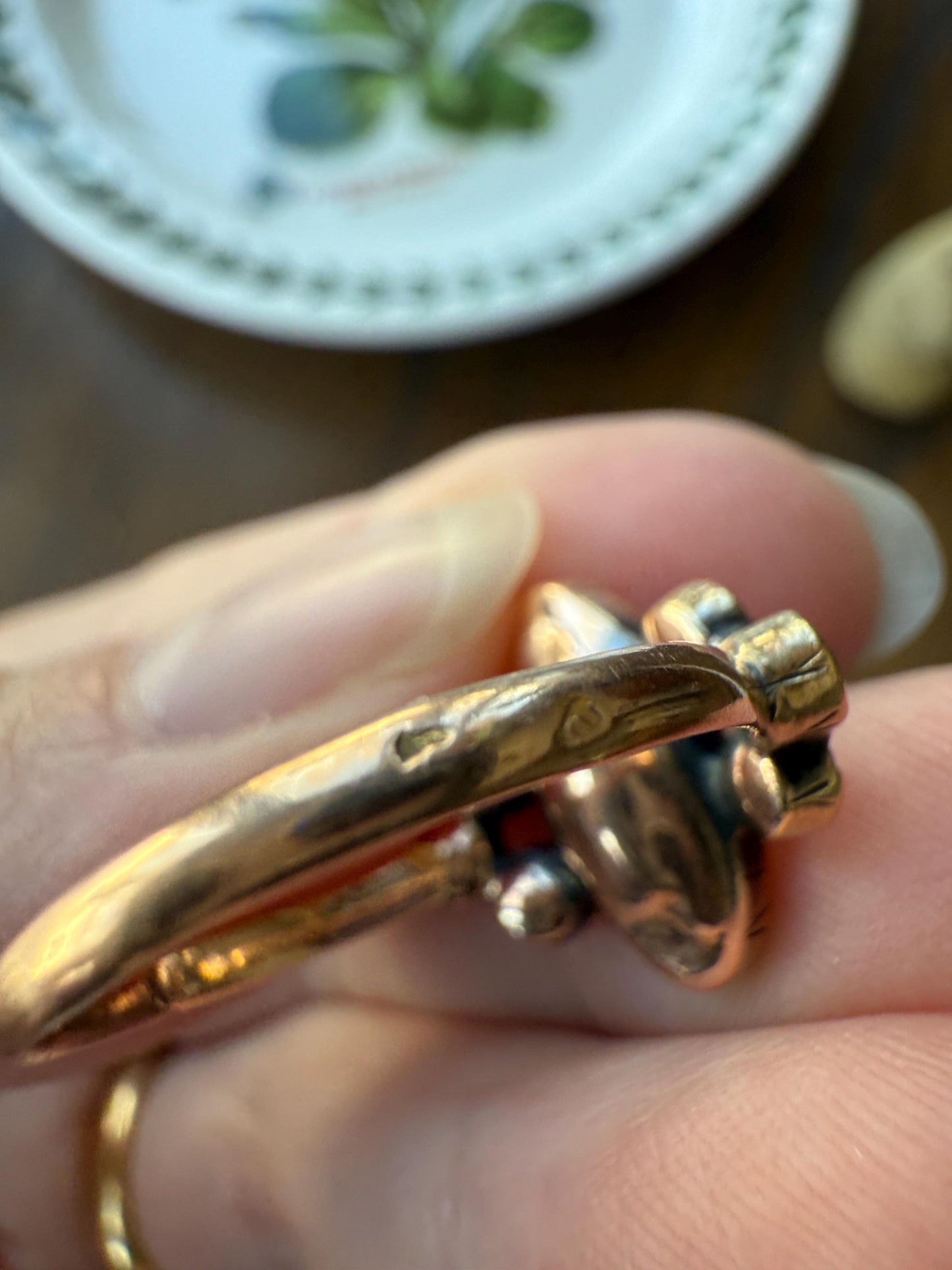 Victorian Perpignan Rose Cut GARNET French Seven Stone Ring Marquise & Round Betrothal Band 18k Gold Antique Period Hallmark Juicy Glow Red