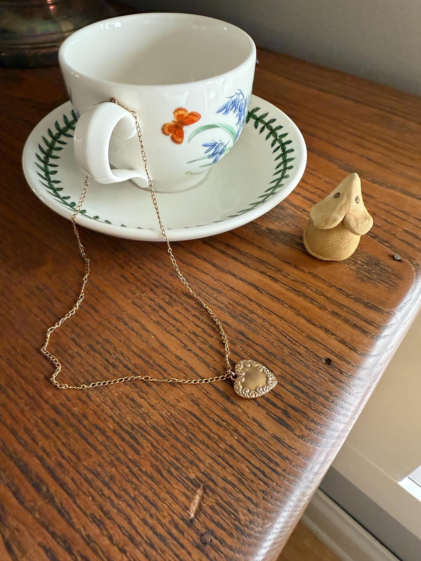 Esther's HEART Necklace Dated March 29, 1901 Reversible 10k Pendant on 14k Gold Chain Ornate Link Figural Sweetie