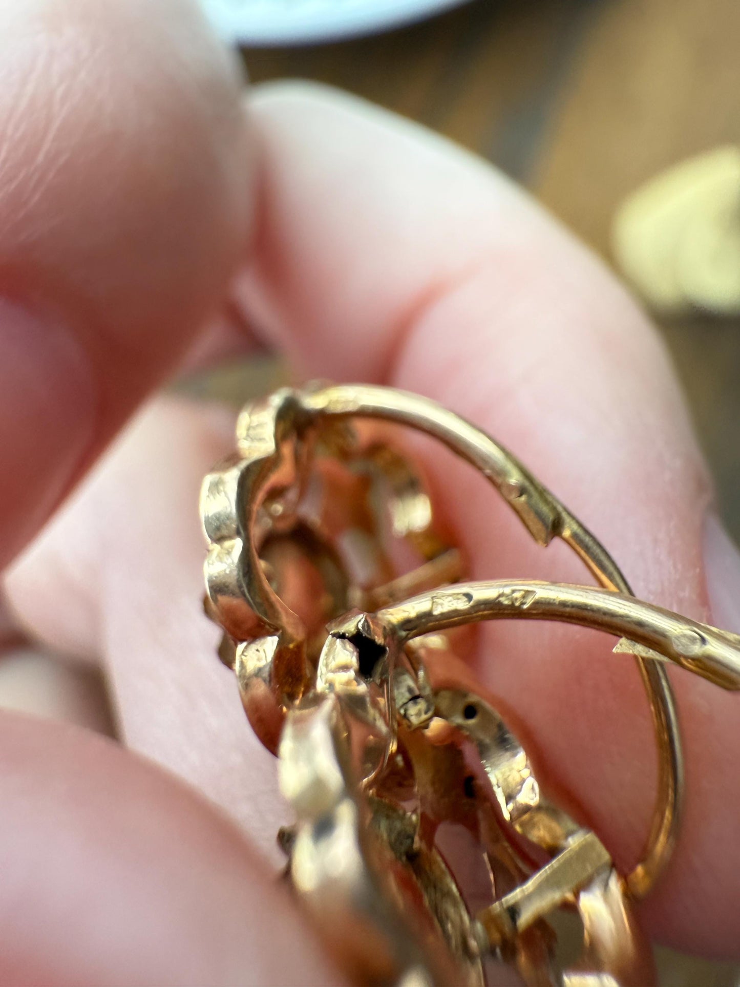 RIVETED Floral FRENCH Antique 18k GOLD Earrings Dainty Dormeuse Dangle Romantic Something Old Bridal Victorian Gift Belle Epoque