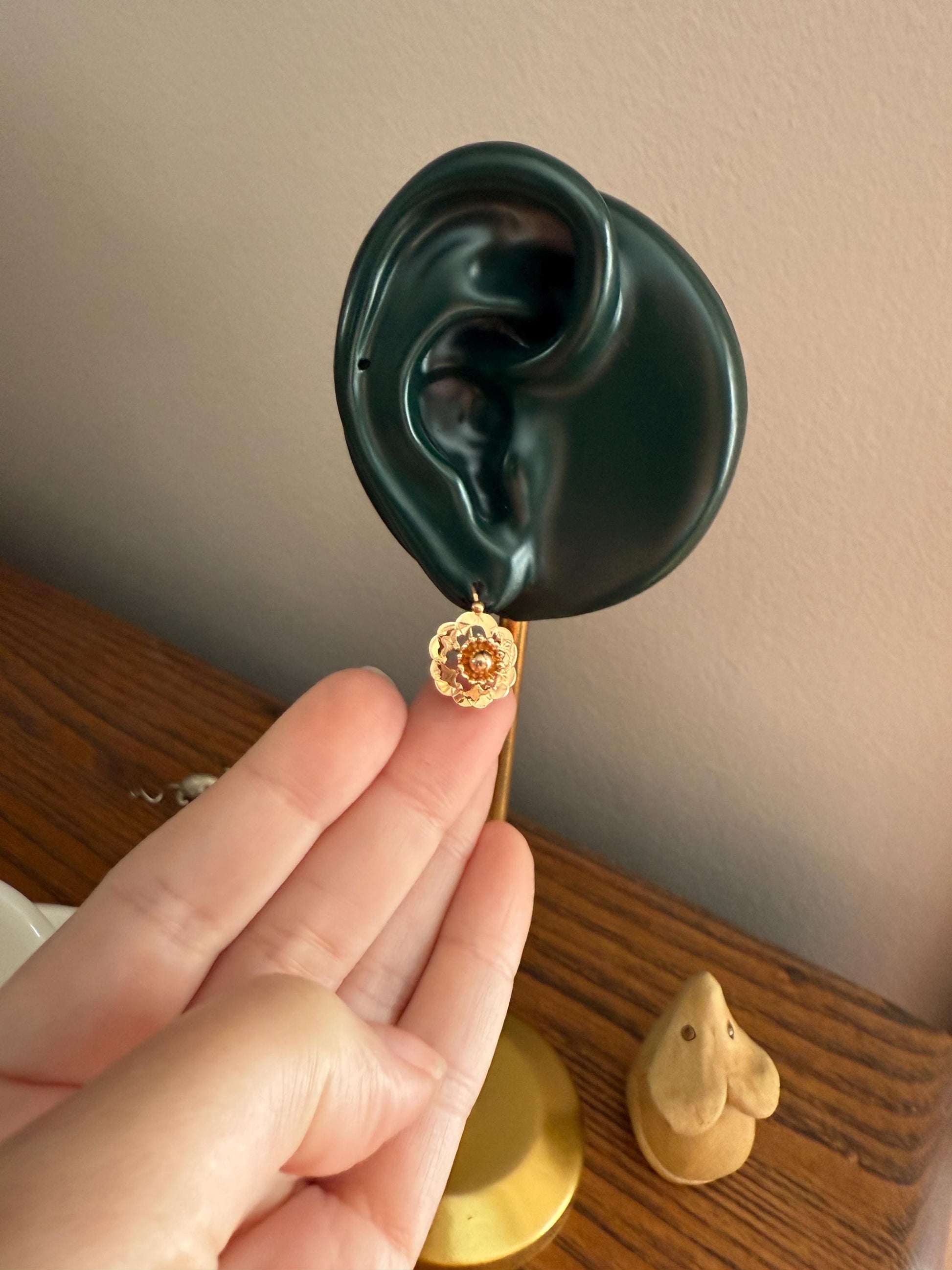 RIVETED Floral FRENCH Antique 18k GOLD Earrings Dainty Dormeuse Dangle Romantic Something Old Bridal Victorian Gift Belle Epoque