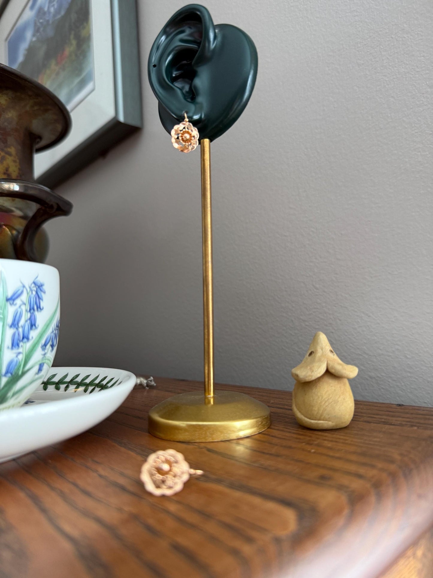 RIVETED Floral FRENCH Antique 18k GOLD Earrings Dainty Dormeuse Dangle Romantic Something Old Bridal Victorian Gift Belle Epoque