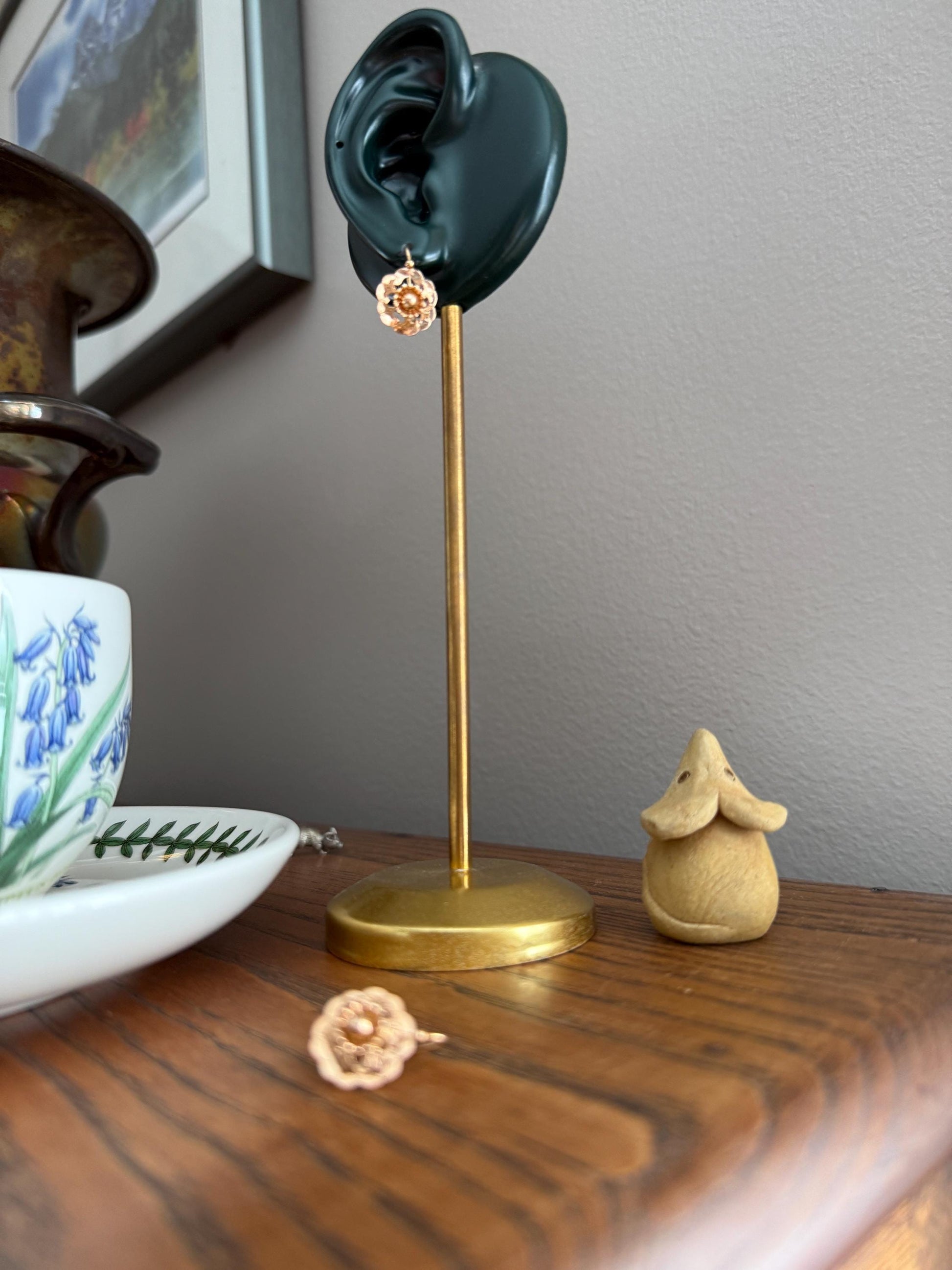 RIVETED Floral FRENCH Antique 18k GOLD Earrings Dainty Dormeuse Dangle Romantic Something Old Bridal Victorian Gift Belle Epoque