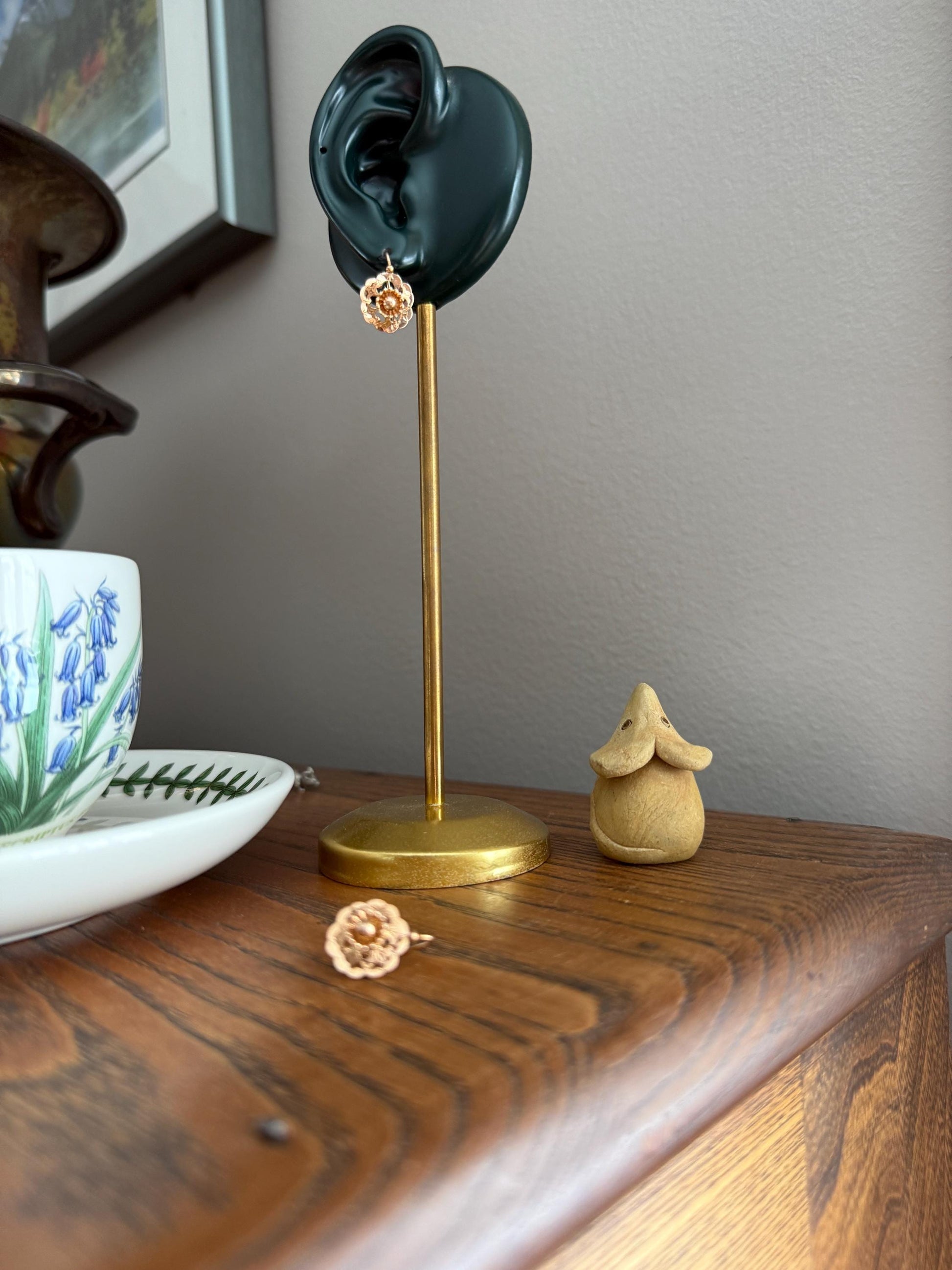 RIVETED Floral FRENCH Antique 18k GOLD Earrings Dainty Dormeuse Dangle Romantic Something Old Bridal Victorian Gift Belle Epoque