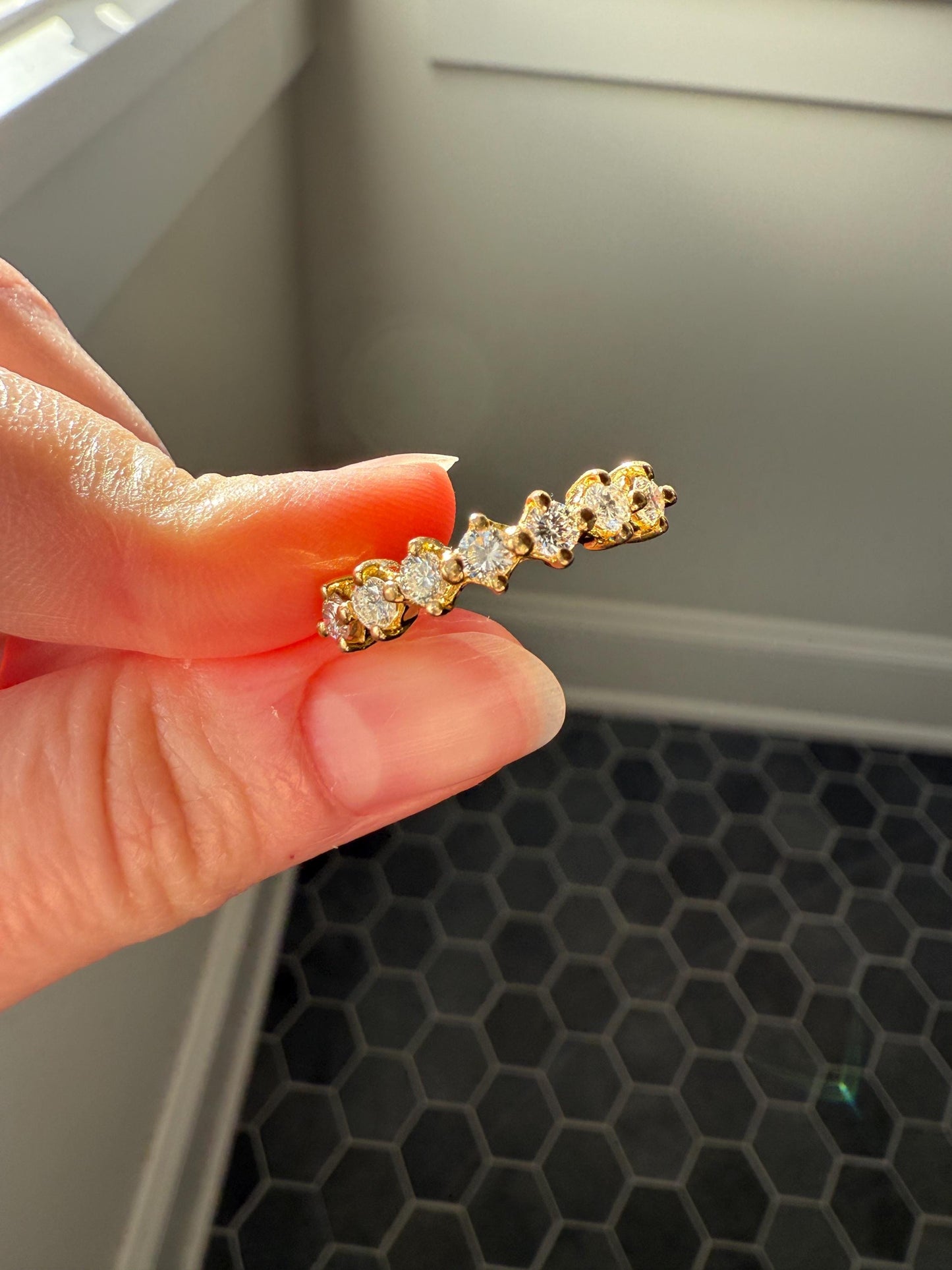 Vintage Seven Stone Diamond Half Hoop Eternity Band French 18k Gold Wedding Stacker