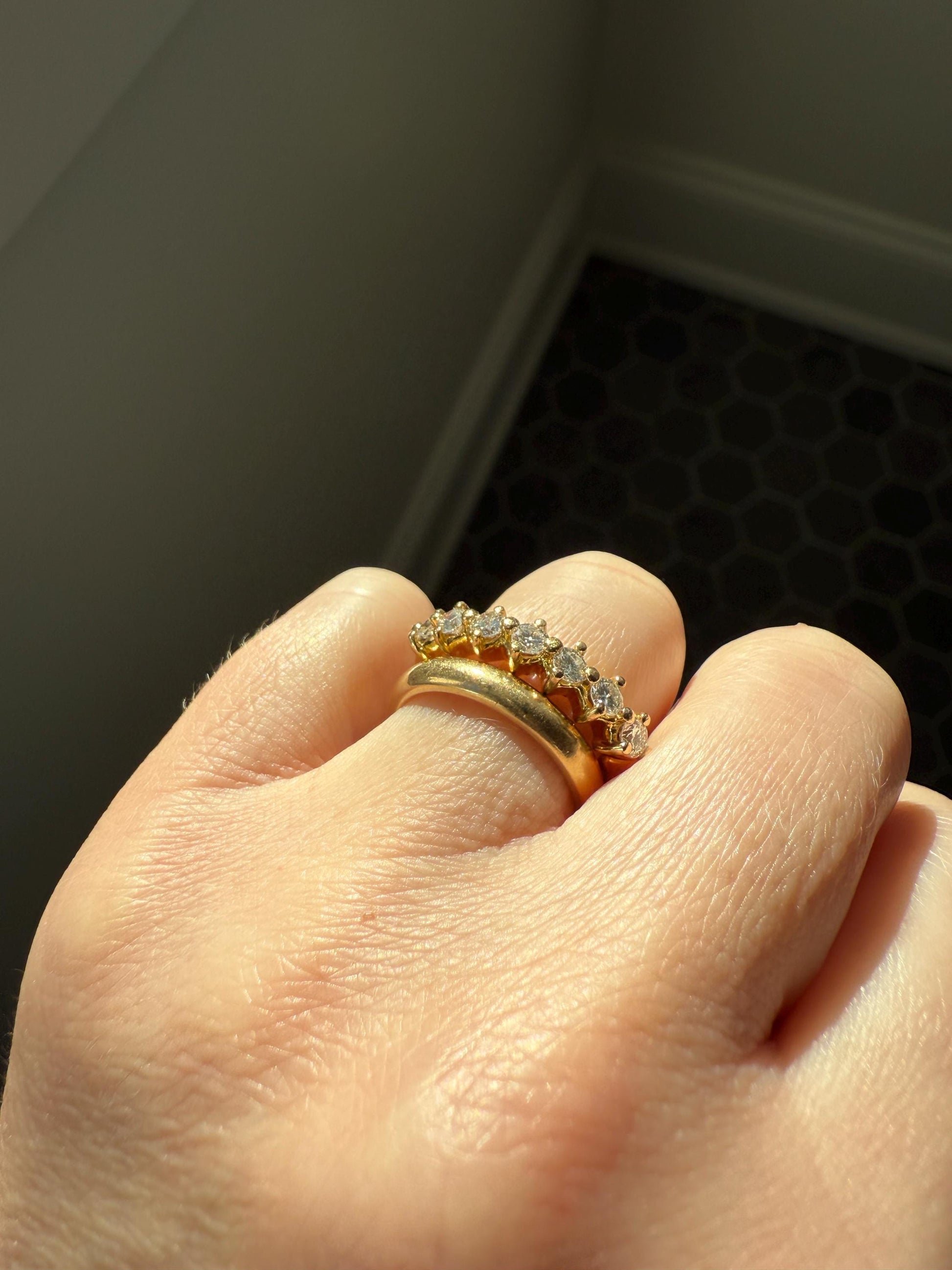 Vintage Seven Stone Diamond Half Hoop Eternity Band French 18k Gold Wedding Stacker