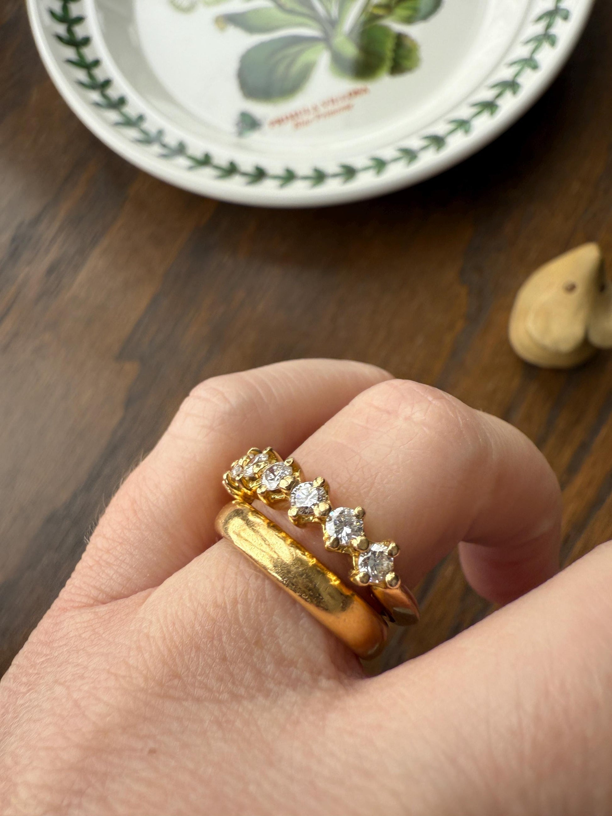 Vintage Seven Stone Diamond Half Hoop Eternity Band French 18k Gold Wedding Stacker