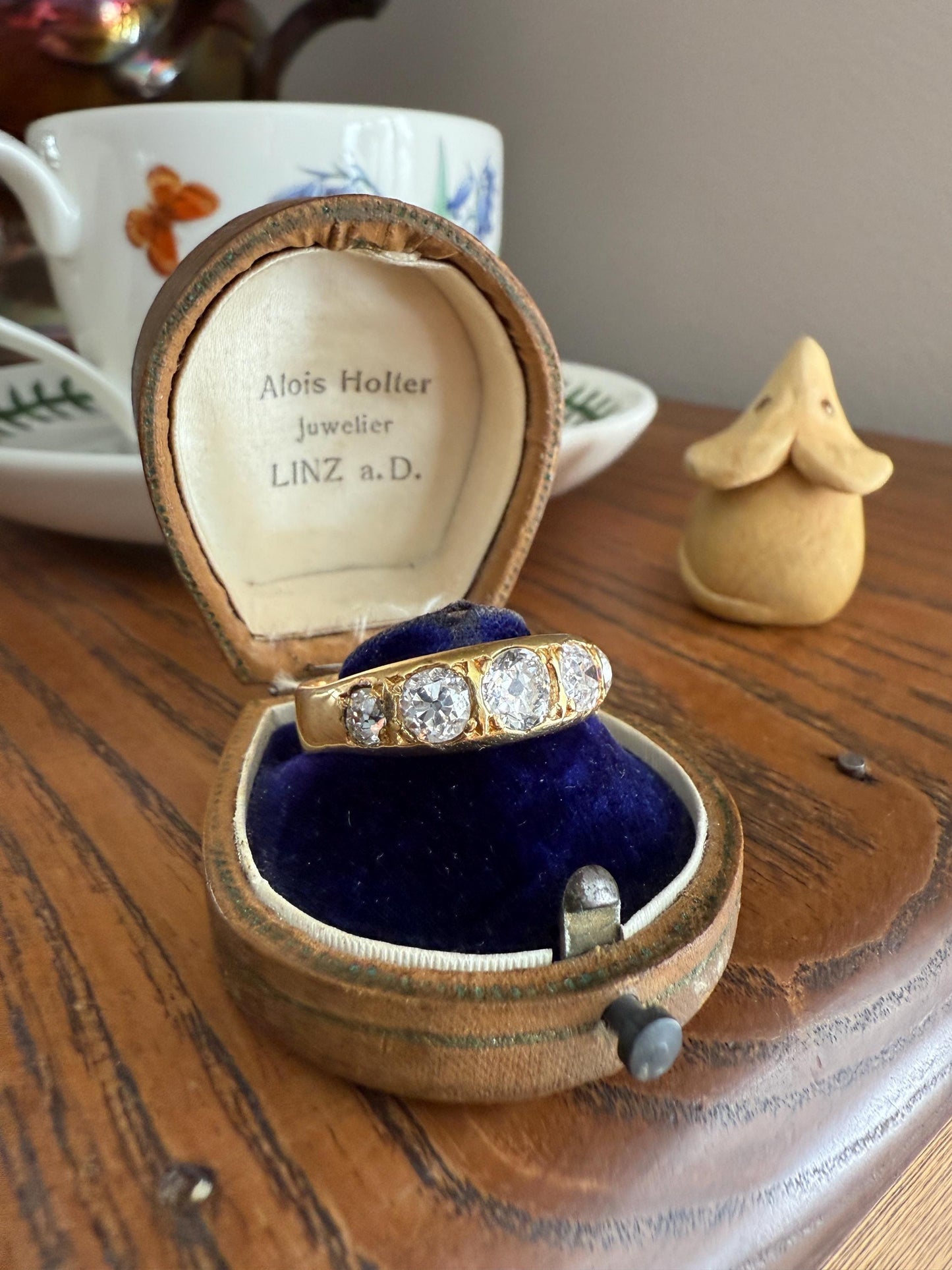 XL 2.5 Carats FIVE Stone Old Mine Cut DIAMOND Gypsy Ring Wide Band 18k Gold Solid Chunky Antique Edwardian Victorian Stacker OmC Man Unisex