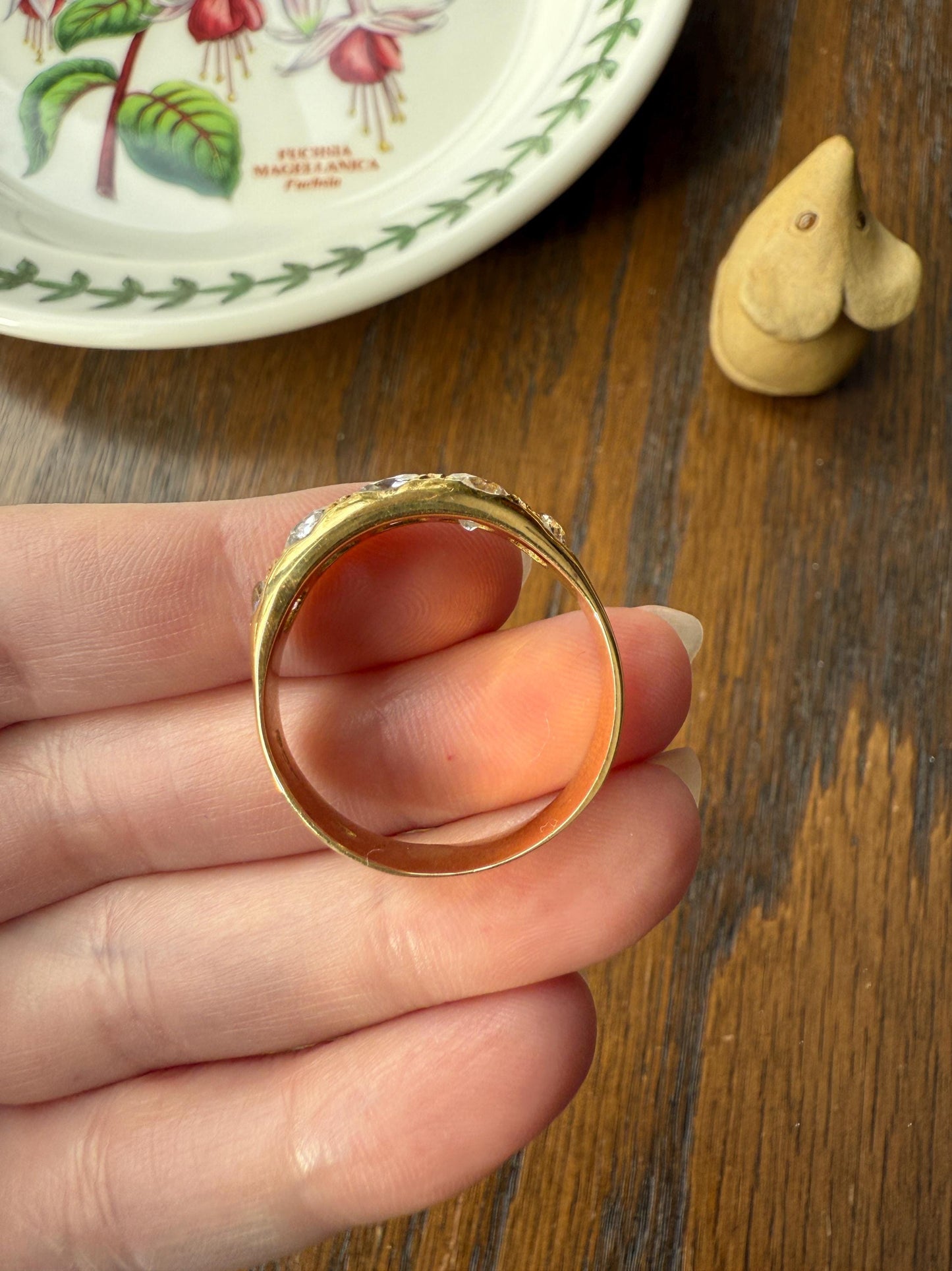 XL 2.5 Carats FIVE Stone Old Mine Cut DIAMOND Gypsy Ring Wide Band 18k Gold Solid Chunky Antique Edwardian Victorian Stacker OmC Man Unisex