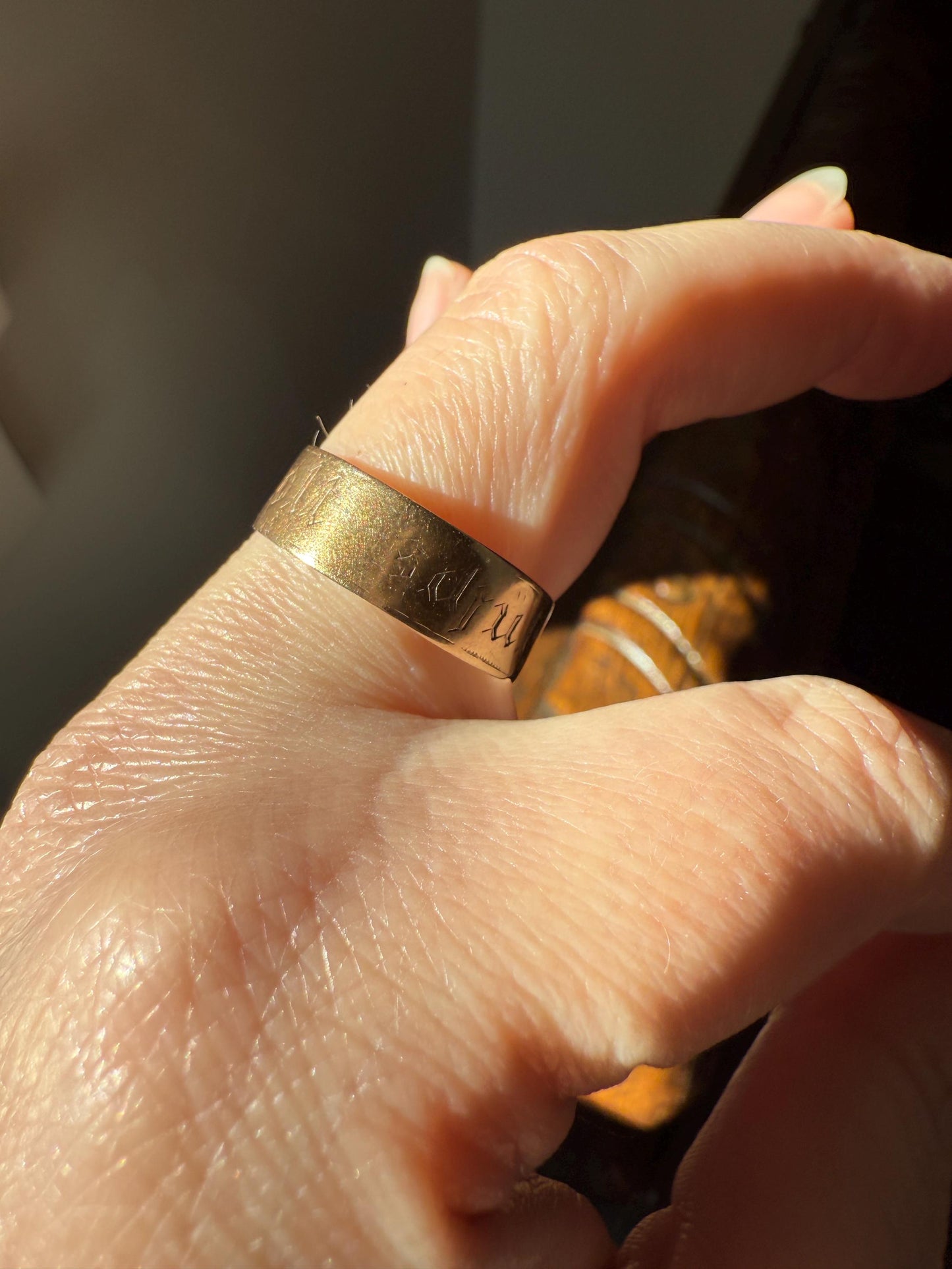 Warm Antique Cigar Band "Gott Schutze Dich" God Bless You 14k Gold Solid Victorian Eternity Ring Wedding Scarce Jewelry with Words Unisex