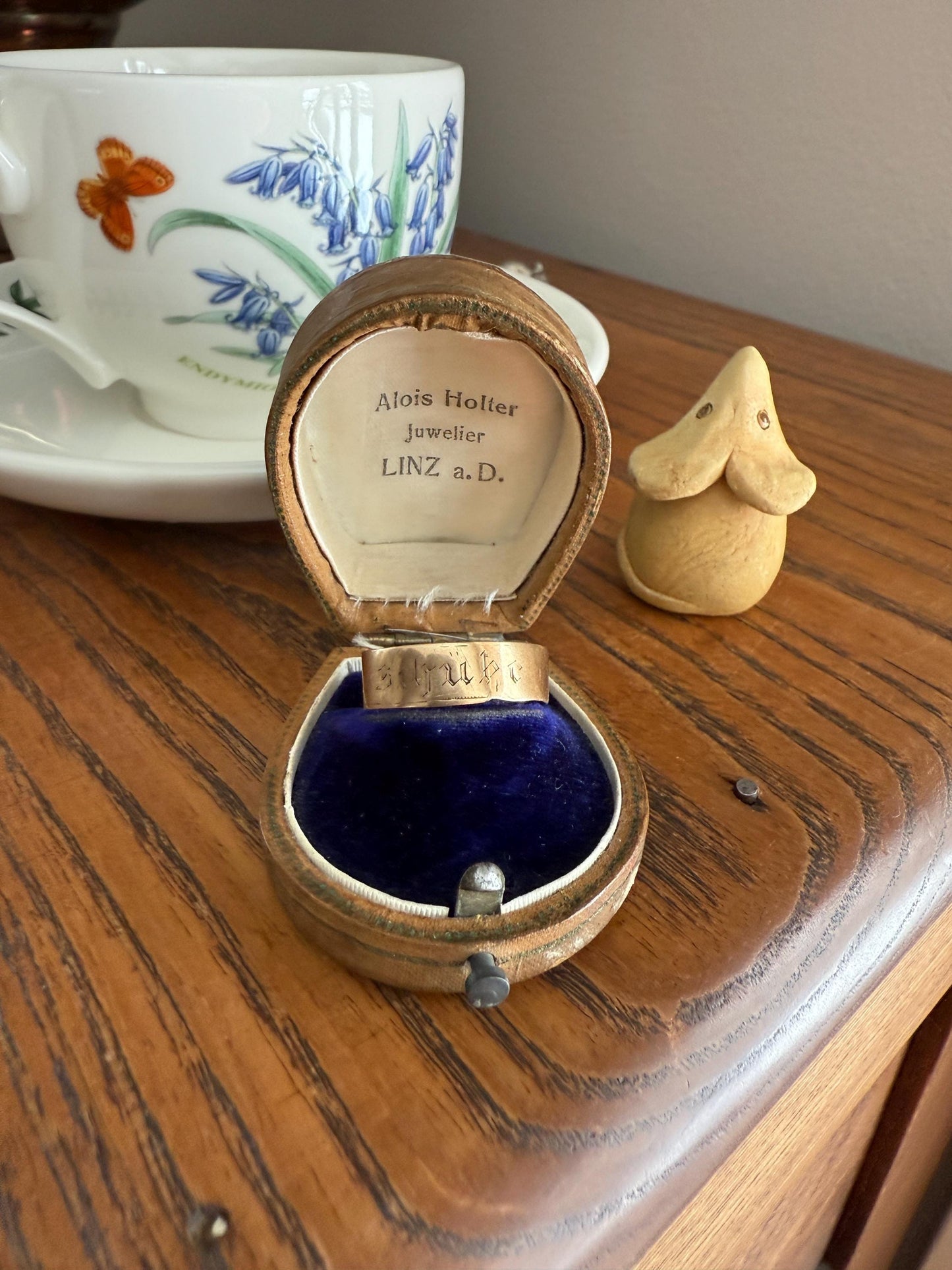 Warm Antique Cigar Band "Gott Schutze Dich" God Bless You 14k Gold Solid Victorian Eternity Ring Wedding Scarce Jewelry with Words Unisex