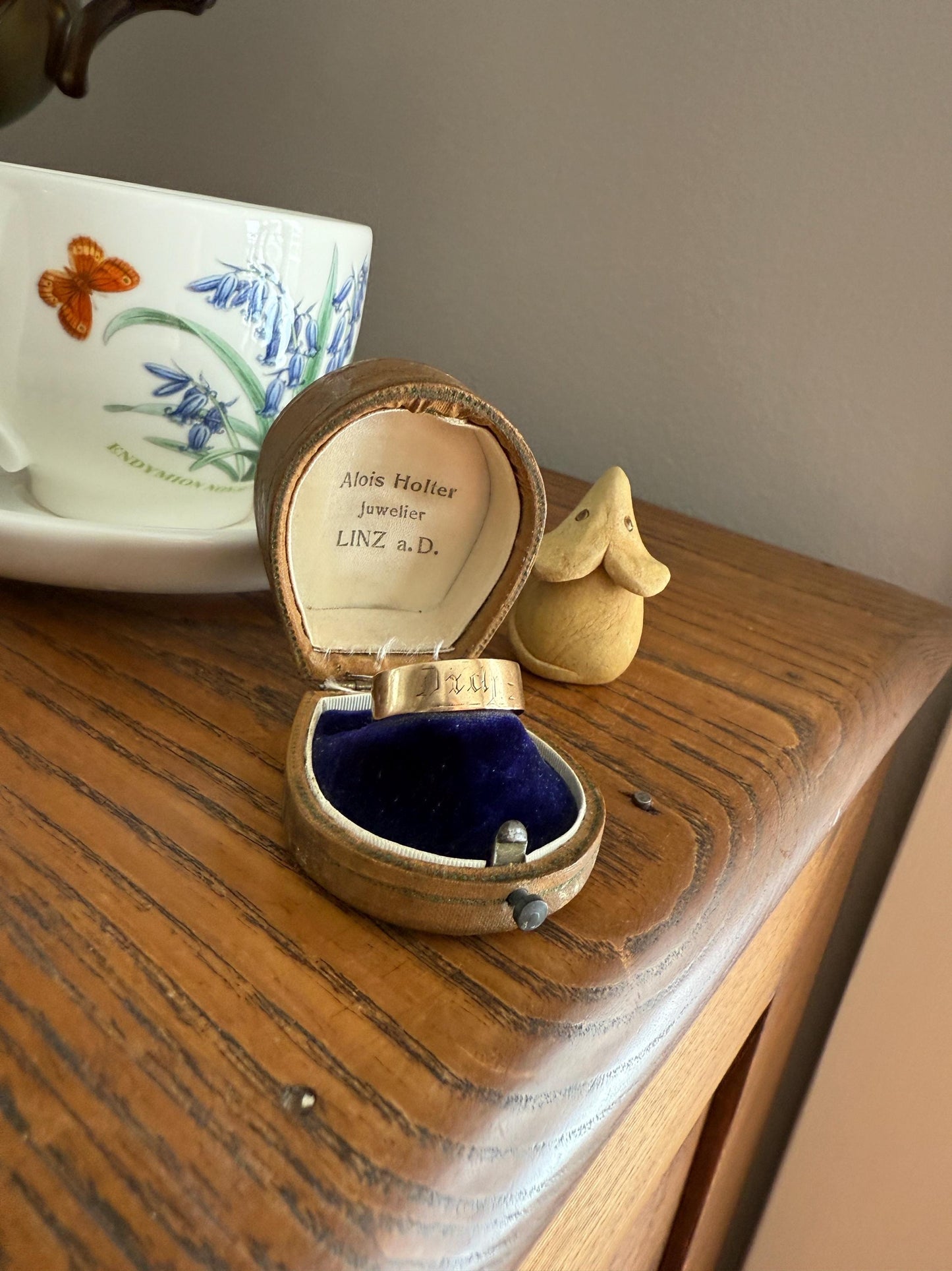 Warm Antique Cigar Band "Gott Schutze Dich" God Bless You 14k Gold Solid Victorian Eternity Ring Wedding Scarce Jewelry with Words Unisex