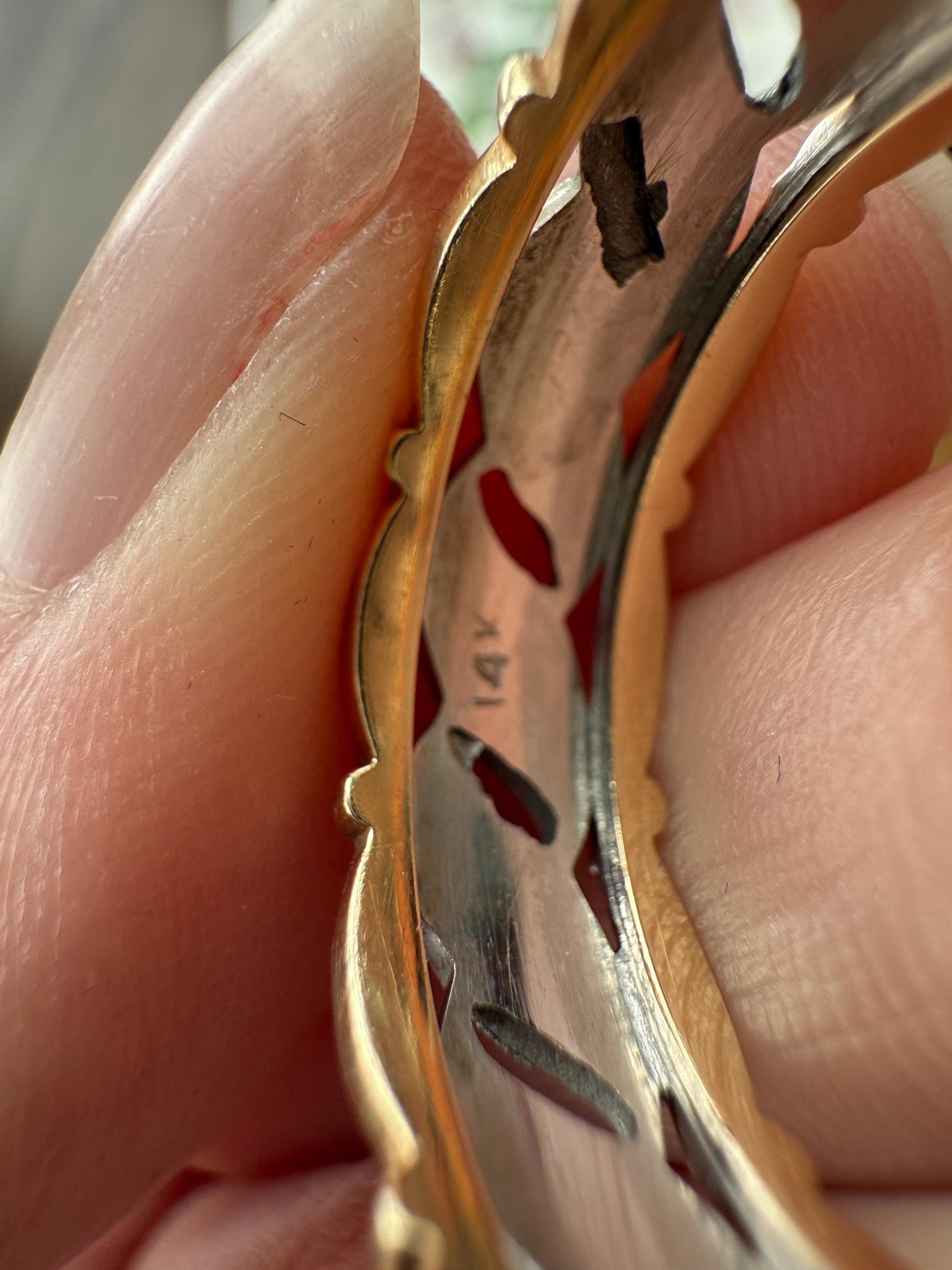 Swirling Art Deco ANTIQUE Two Tone 14k Gold Ring Eternity Wide Band Wedding Chunky Stacker Illusion Chiseled Rivet Cigar