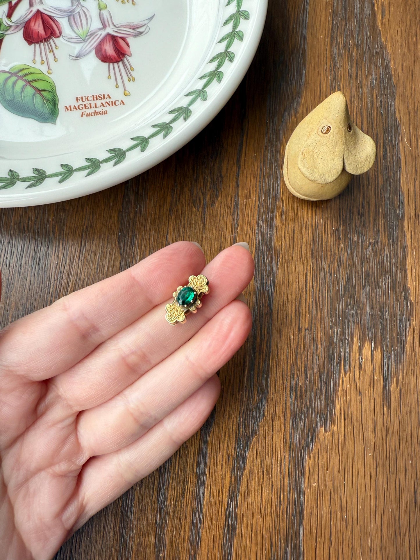 Reversible Slide PENDANT French Antique 14k Gold Engraved Green Paste Faux Emerald Collet Set Bracelet or Necklace Charm Victorian Parts