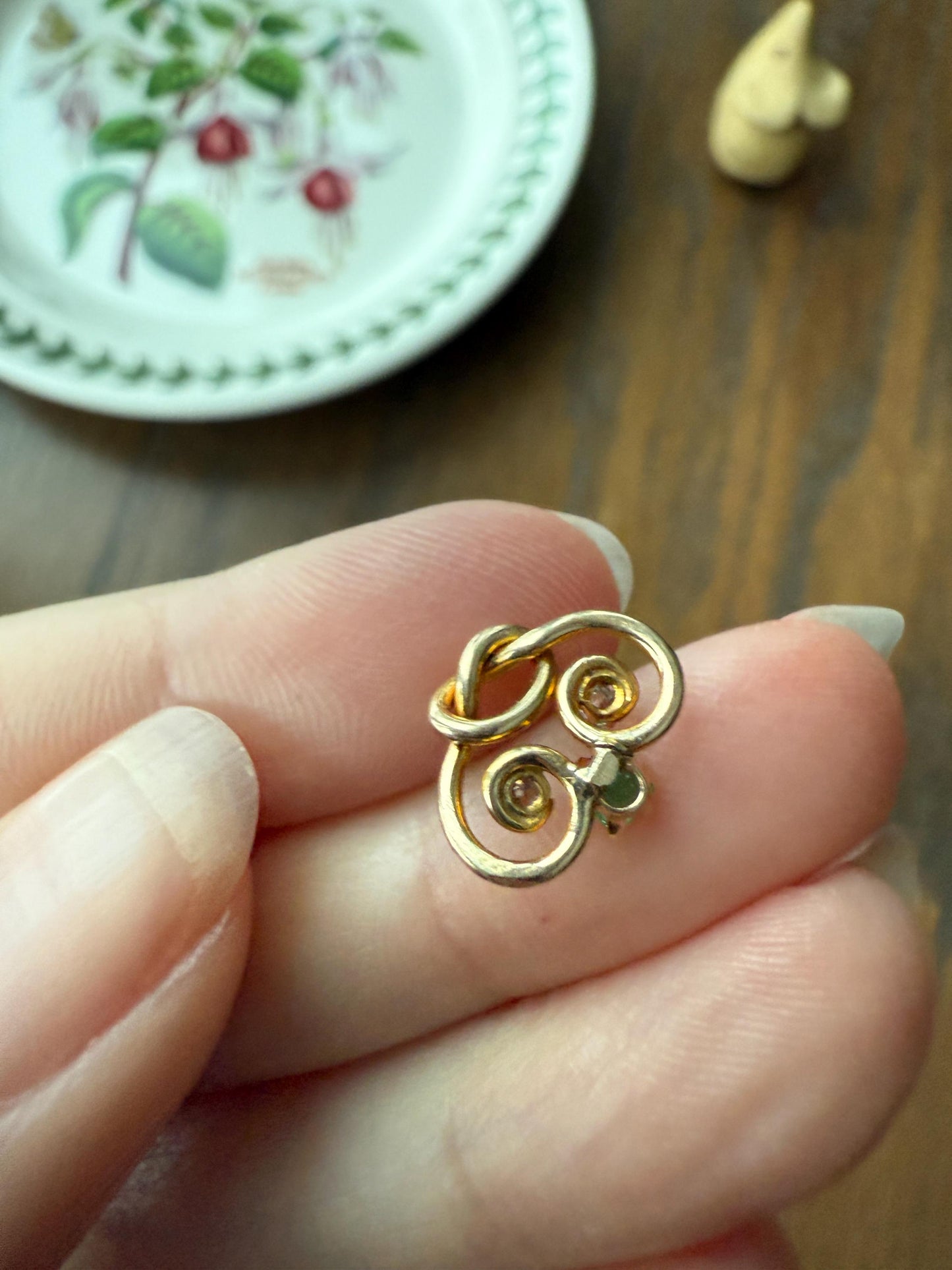 Pretzel Emerald Old Mine Cut Diamond PENDANT Antique 14k Gold Love Knot Bracelet or Necklace Charm Victorian Parts