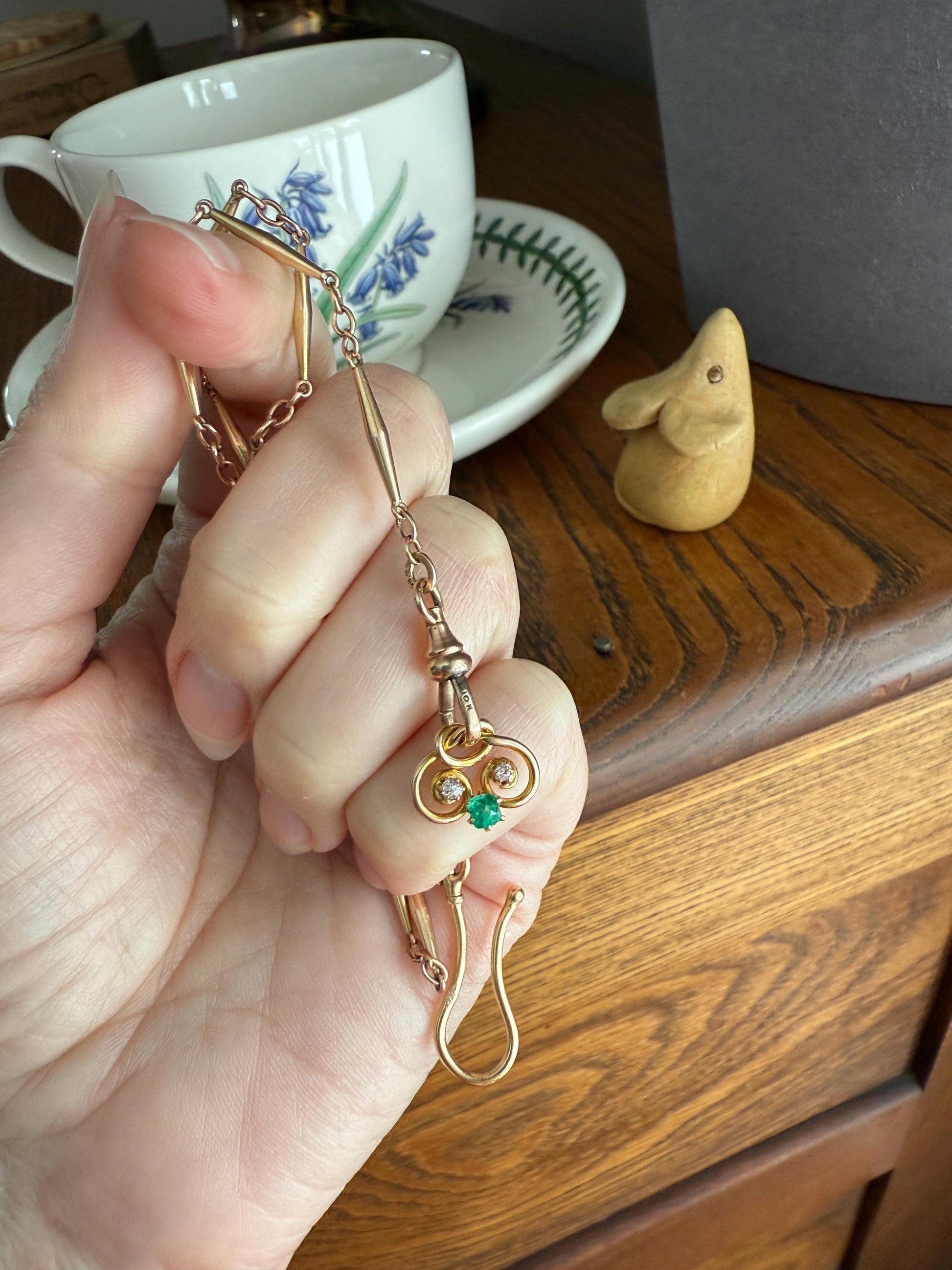 Pretzel Emerald Old Mine Cut Diamond PENDANT Antique 14k Gold Love Knot Bracelet or Necklace Charm Victorian Parts