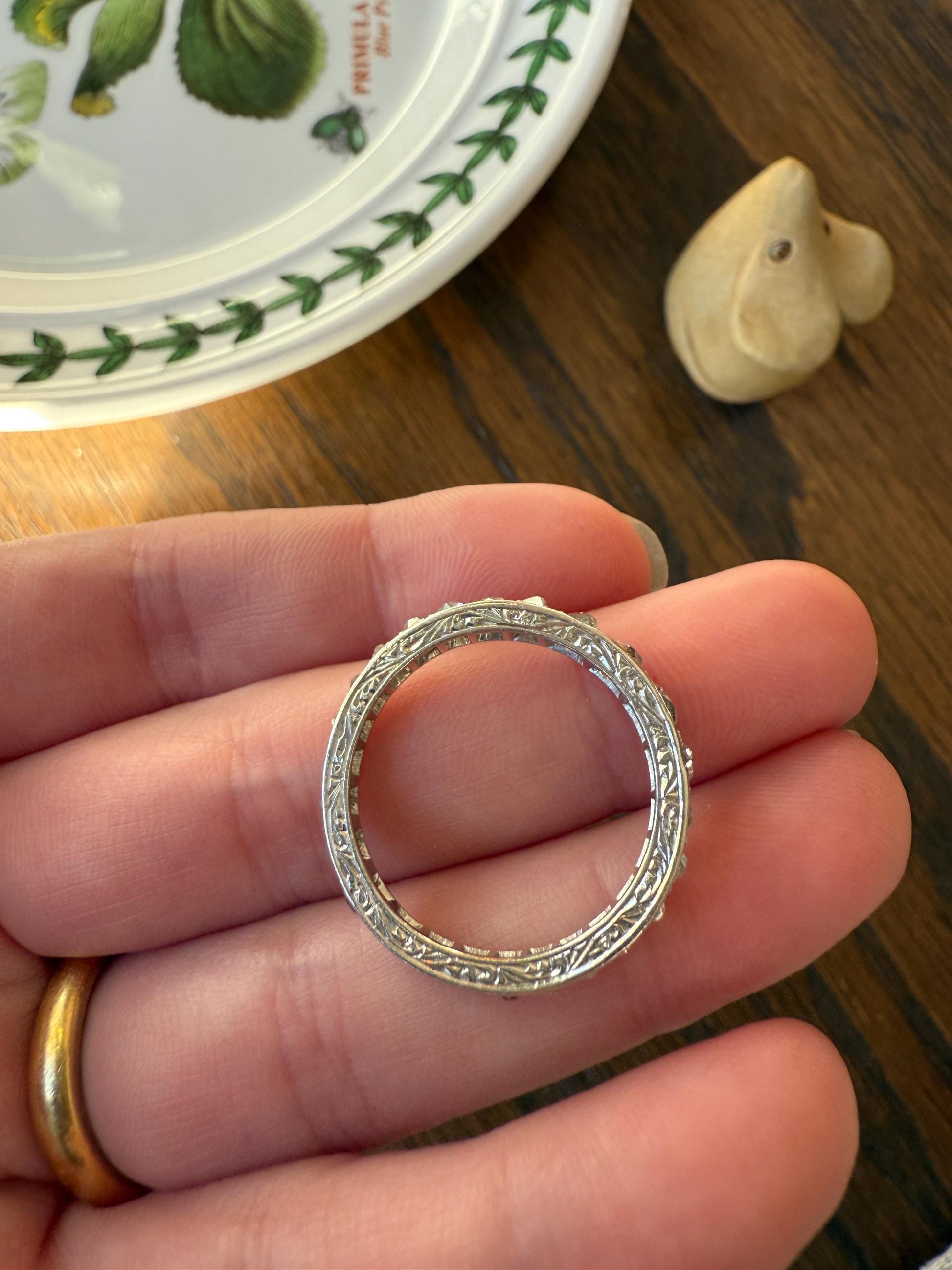 ANTIQUE 2.1 Carats Tapered 25 Old Mine Cut DIAMOND Full Eternity Band PLATINUM Ring Wedding Stacker Romantic Gift Edwardian Unisex Large Sz