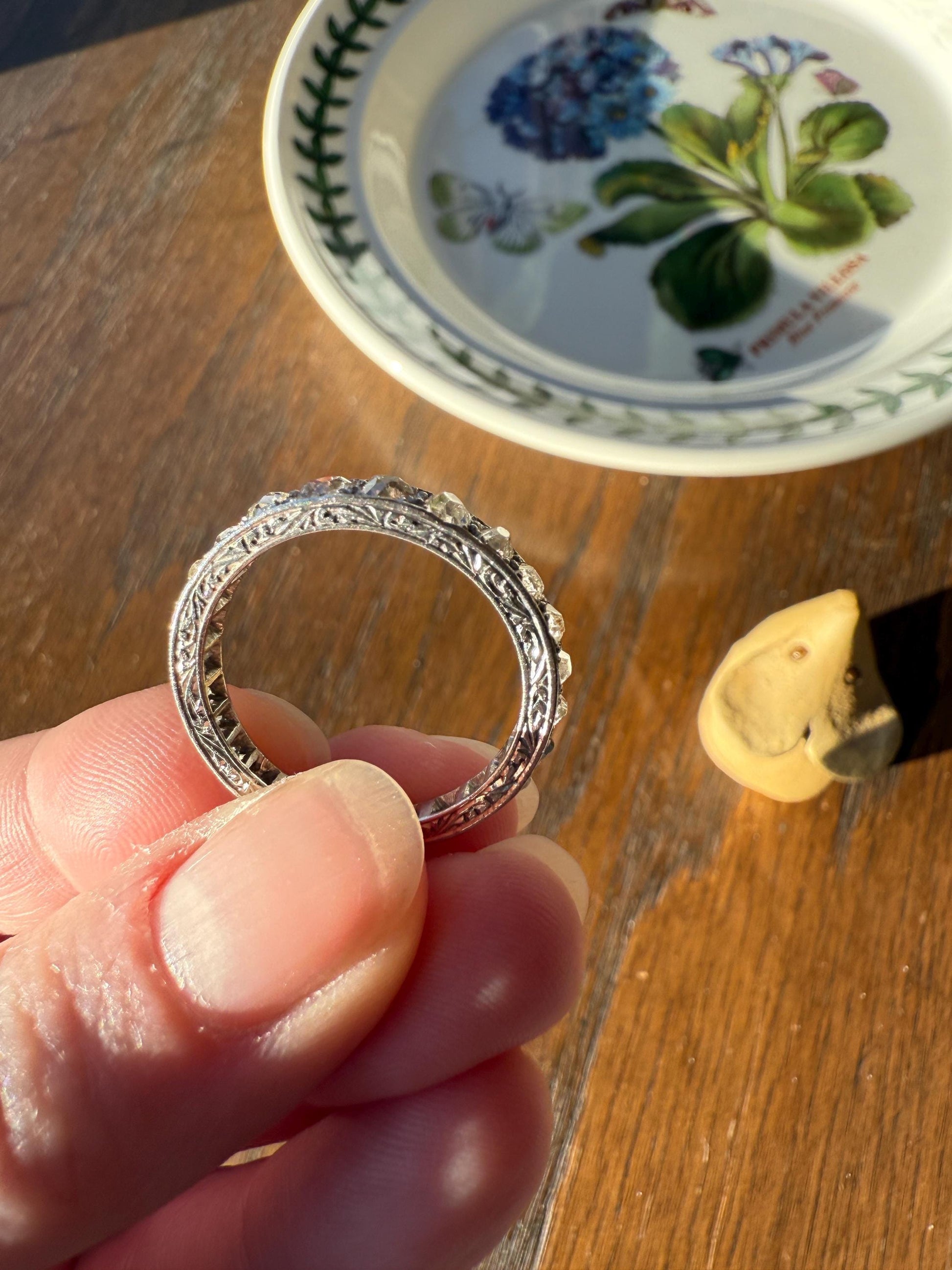 ANTIQUE 2.1 Carats Tapered 25 Old Mine Cut DIAMOND Full Eternity Band PLATINUM Ring Wedding Stacker Romantic Gift Edwardian Unisex Large Sz
