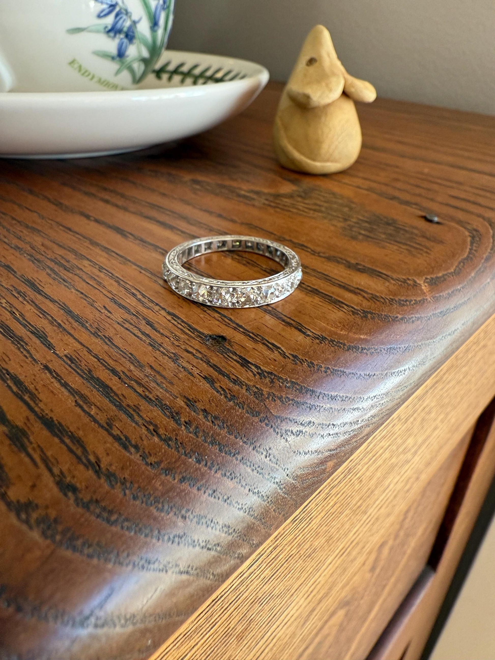 ANTIQUE 2.1 Carats Tapered 25 Old Mine Cut DIAMOND Full Eternity Band PLATINUM Ring Wedding Stacker Romantic Gift Edwardian Unisex Large Sz