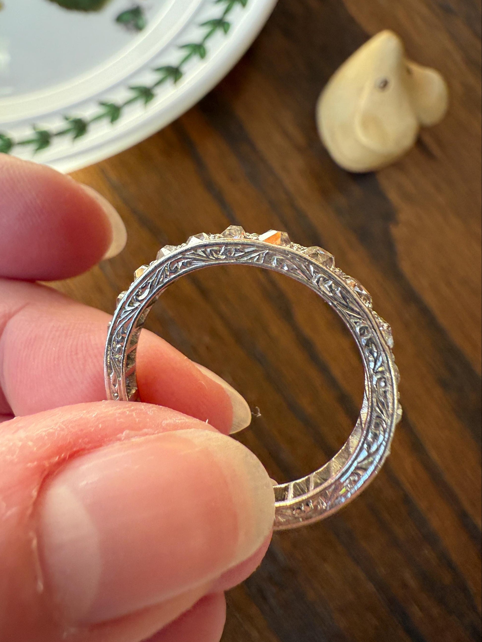 ANTIQUE 2.1 Carats Tapered 25 Old Mine Cut DIAMOND Full Eternity Band PLATINUM Ring Wedding Stacker Romantic Gift Edwardian Unisex Large Sz