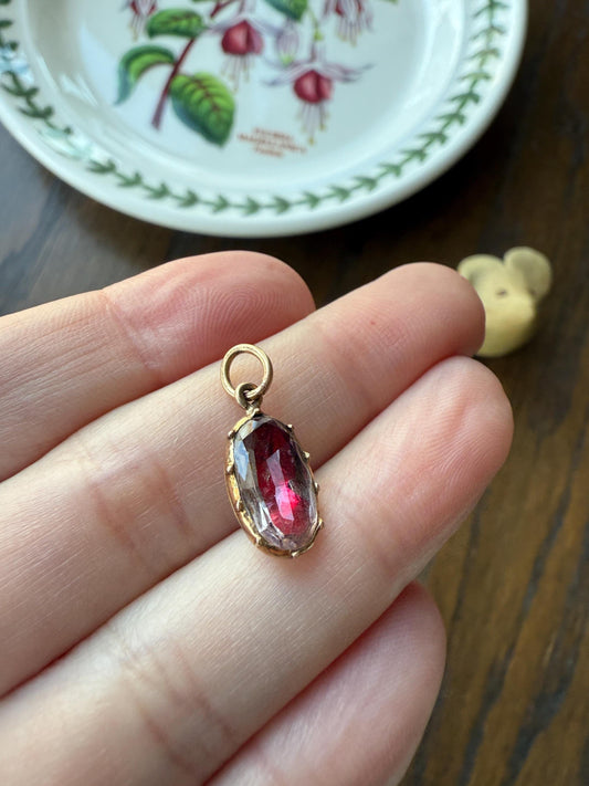 Topaz Watermelon Pink GEORGIAN Era French Antique Charm Pendant 18k Gold Collet Drop FoilBack Neckmess Neckstack Vinegar and Oil